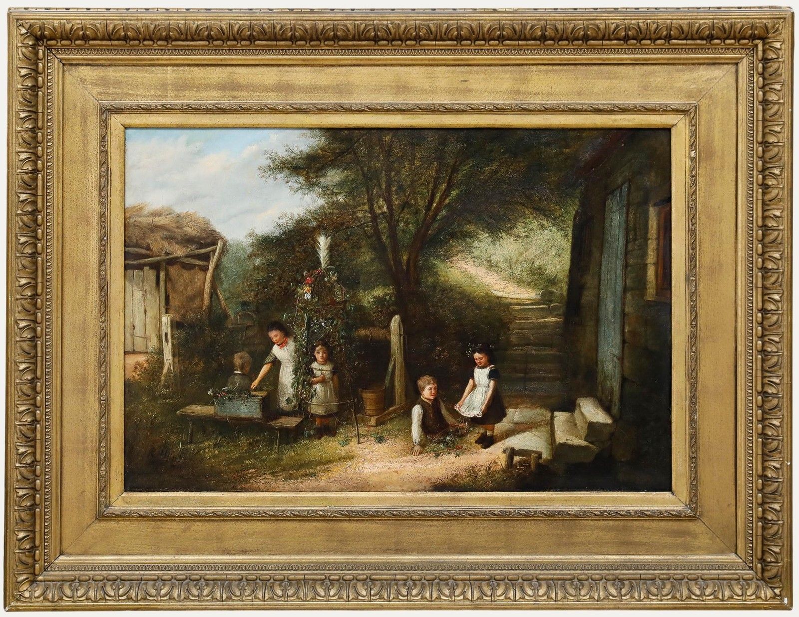 Reuben Hunt (1857 1938) 1882 Oil, Children In The Garden