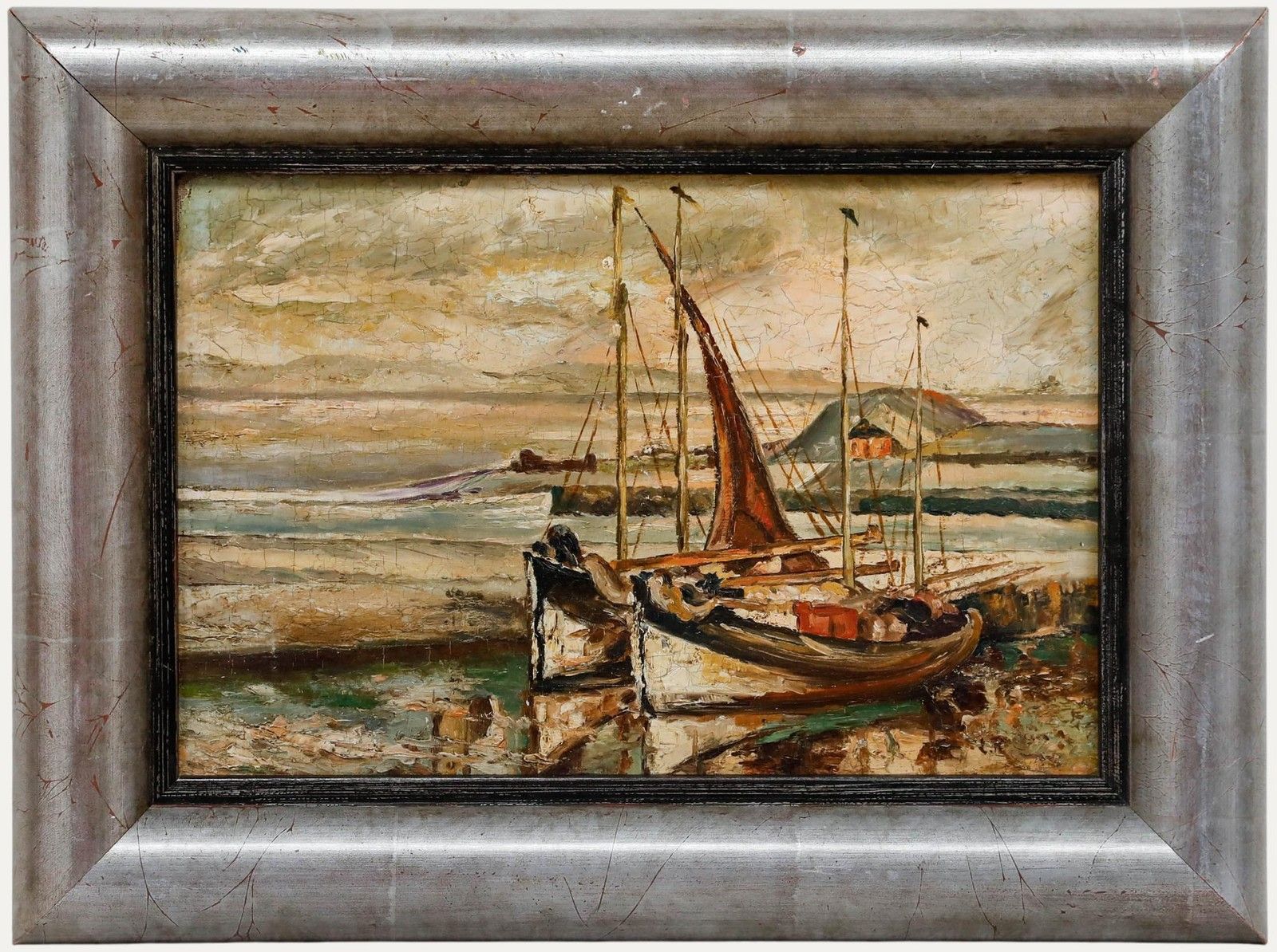 Attrib. Leonard Richmond (1889 1965) Oil, Moored Boats In A Coastal Inlet