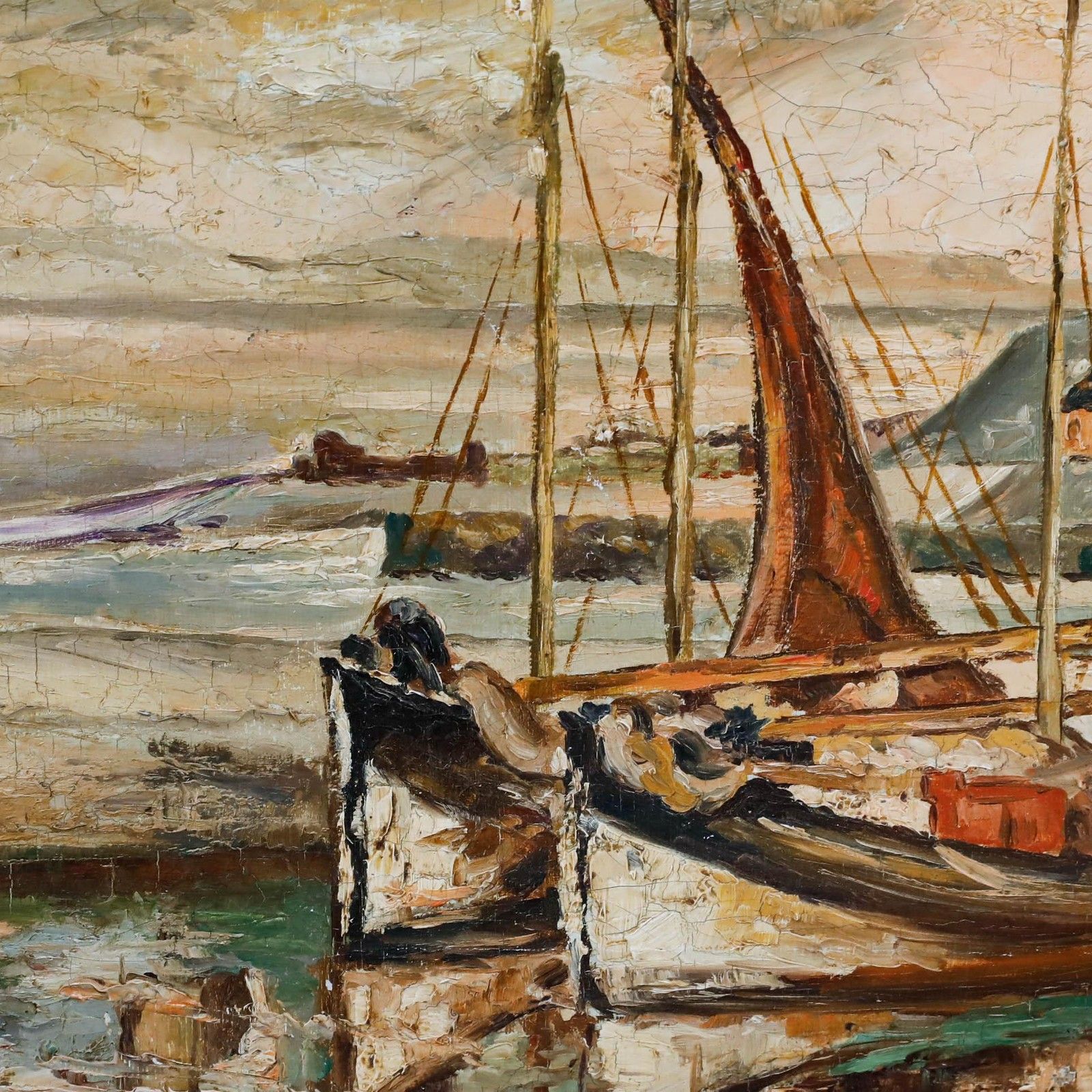 Attrib. Leonard Richmond (1889 1965) Oil, Moored Boats In A Coastal Inlet photo Art