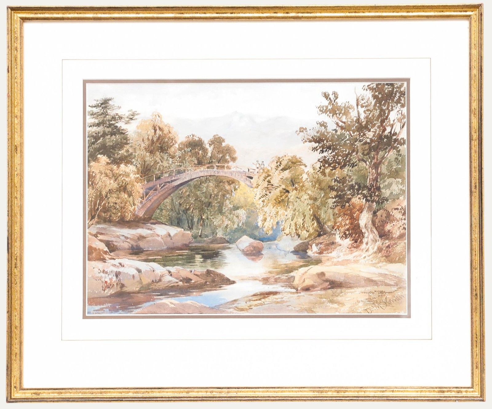 David Hall Mckewan (1817 1873) Framed Watercolour, Figures On A High Bridge