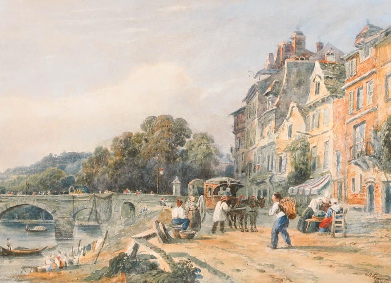 Caleb Robert Stanley (1795 1868) 1830 Watercolour, Town By The River photo furniture