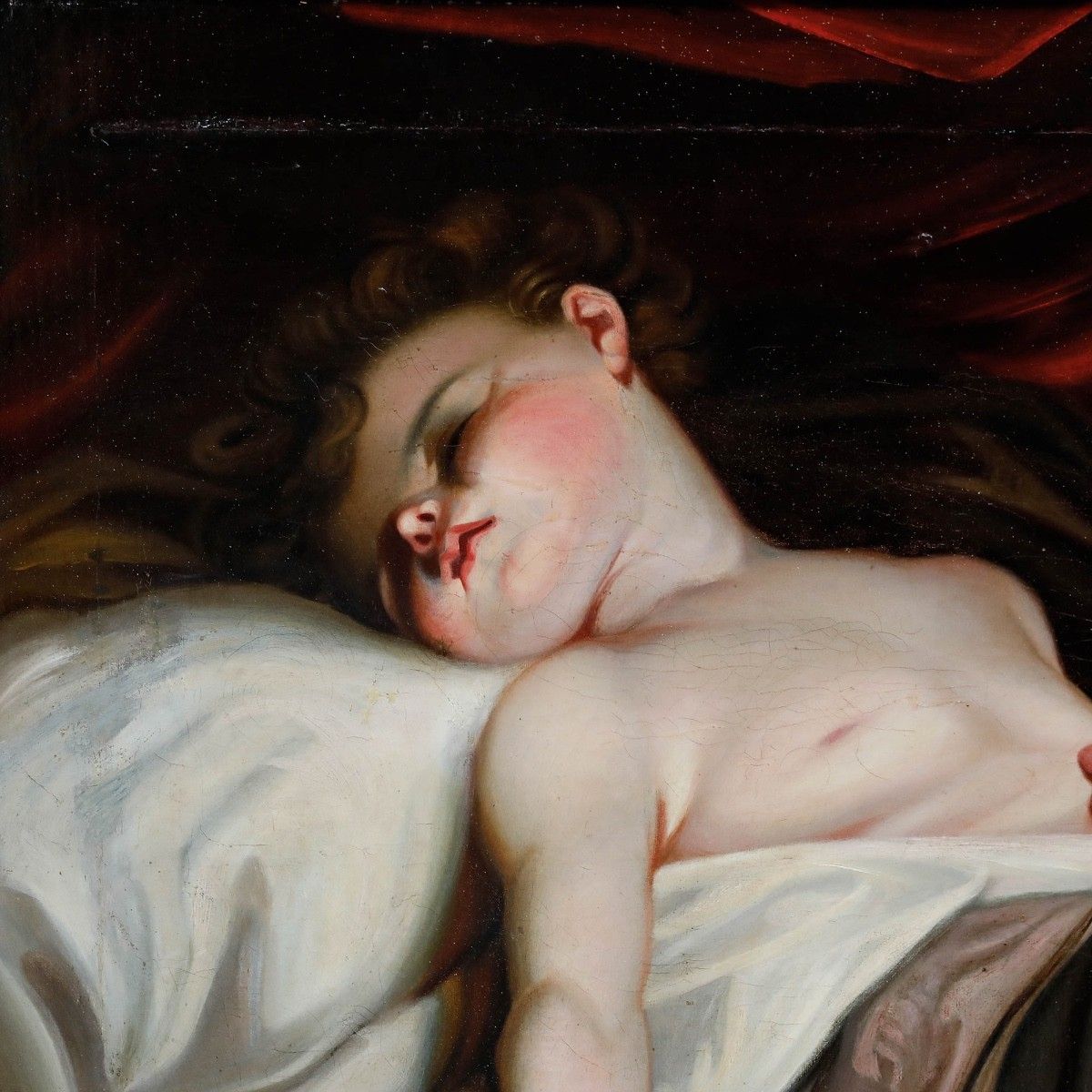 Fine Large Early 19th Century Oil Sleeping Child photo for sale