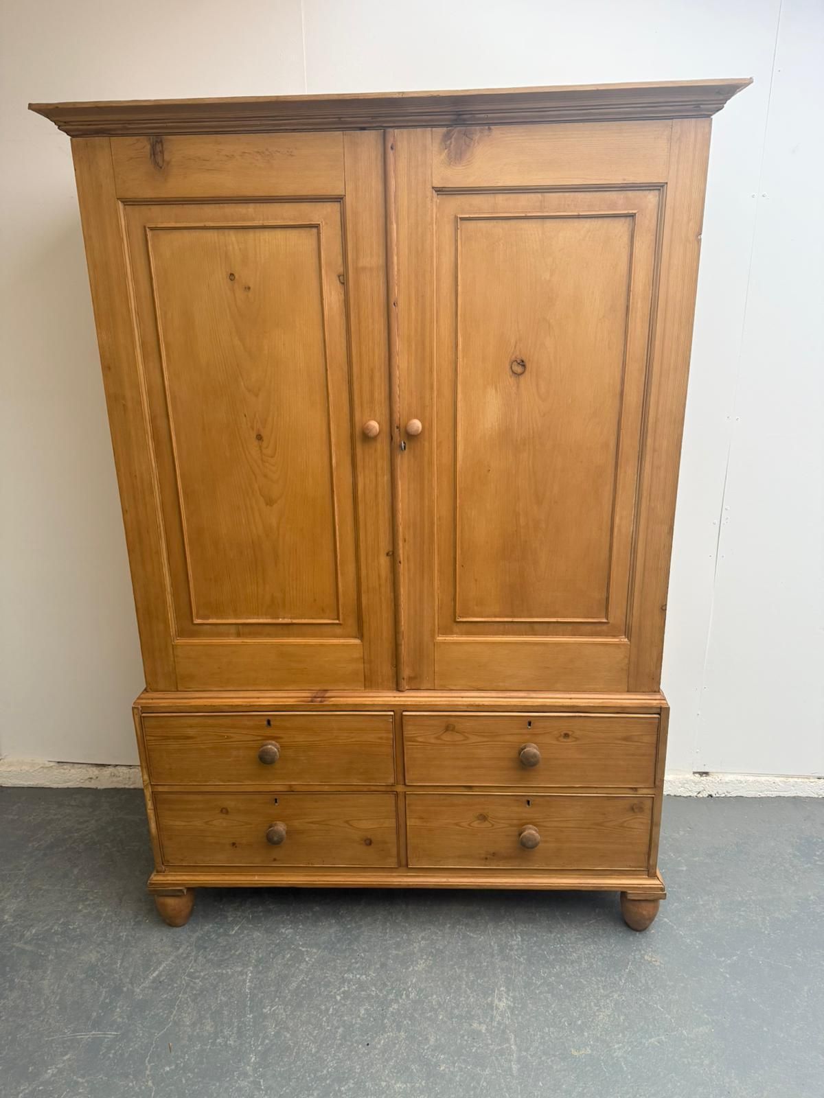 A Superb Pine Victorian Waxed 2 Piece Linen Press / Kitchen Cupboard photo for sale