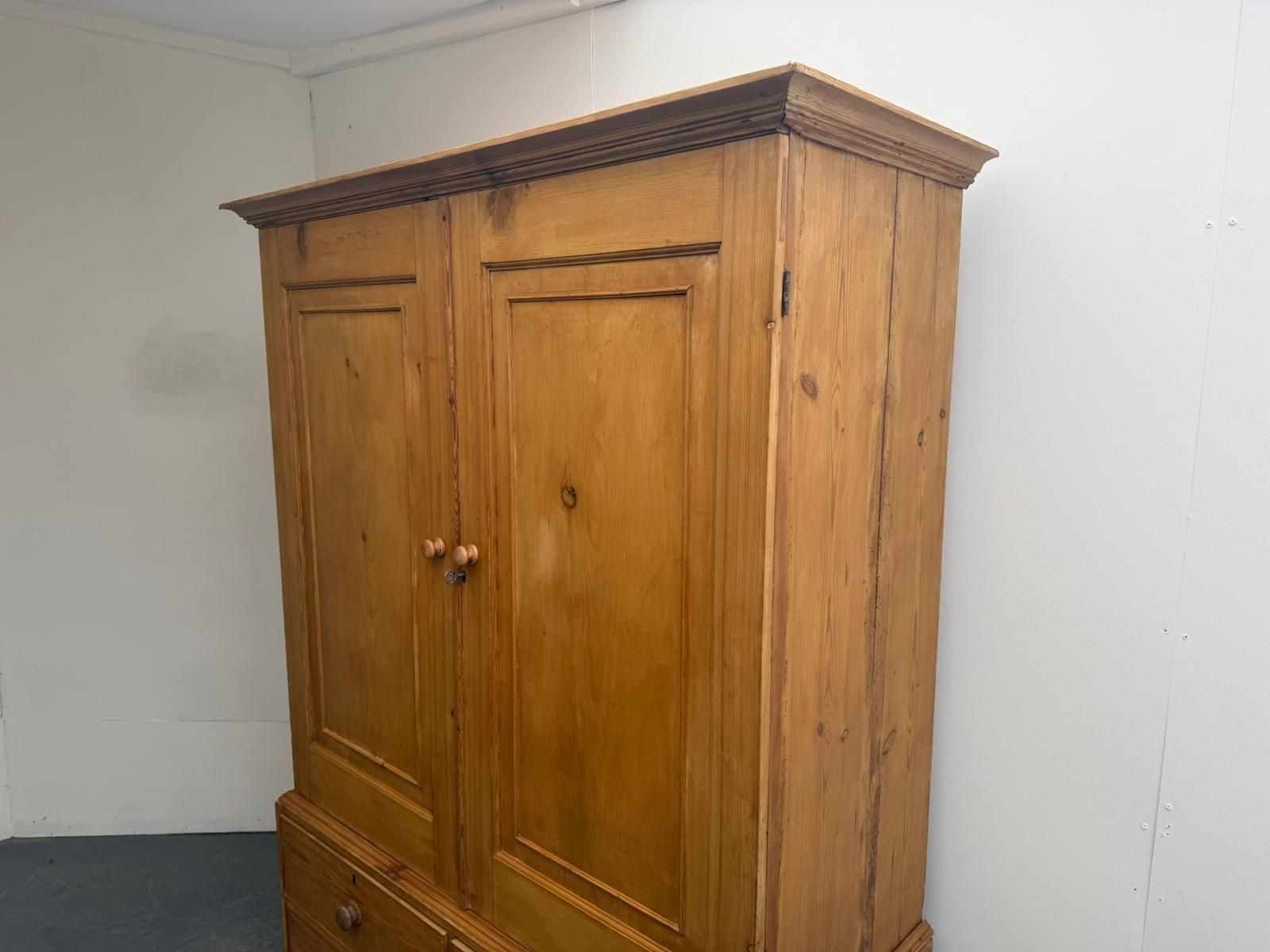 A Superb Pine Victorian Waxed 2 Piece Linen Press / Kitchen Cupboard photo vintage
