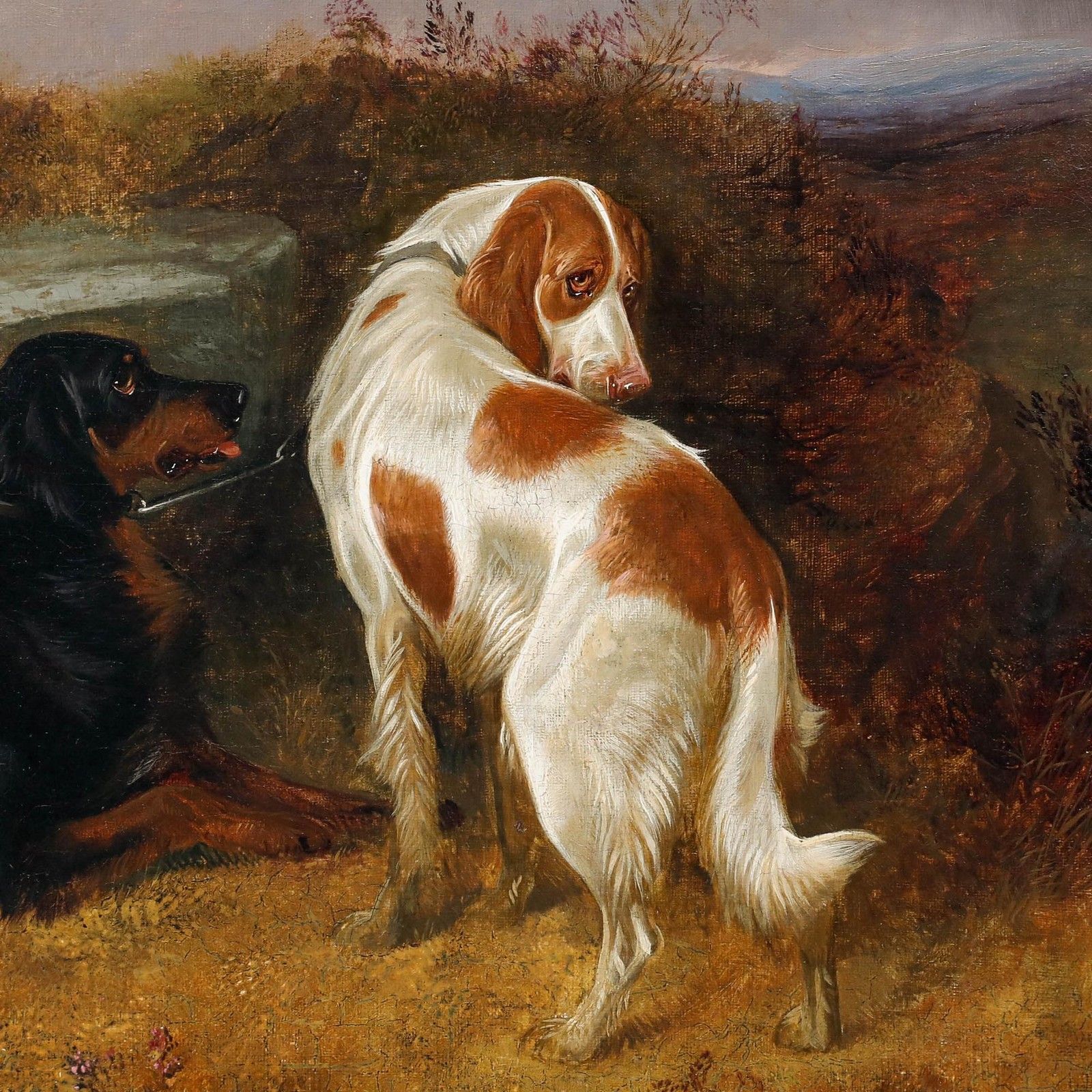 Colin Graeme (1858 1910) Framed Oil, Setter's By The Wicker Hamper photo Art