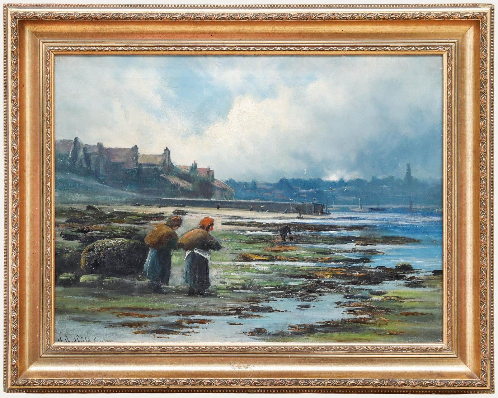 Henry Hadfield Cubley (1858 1934) 1919 Oil, Mussel Gatherers At Whitby