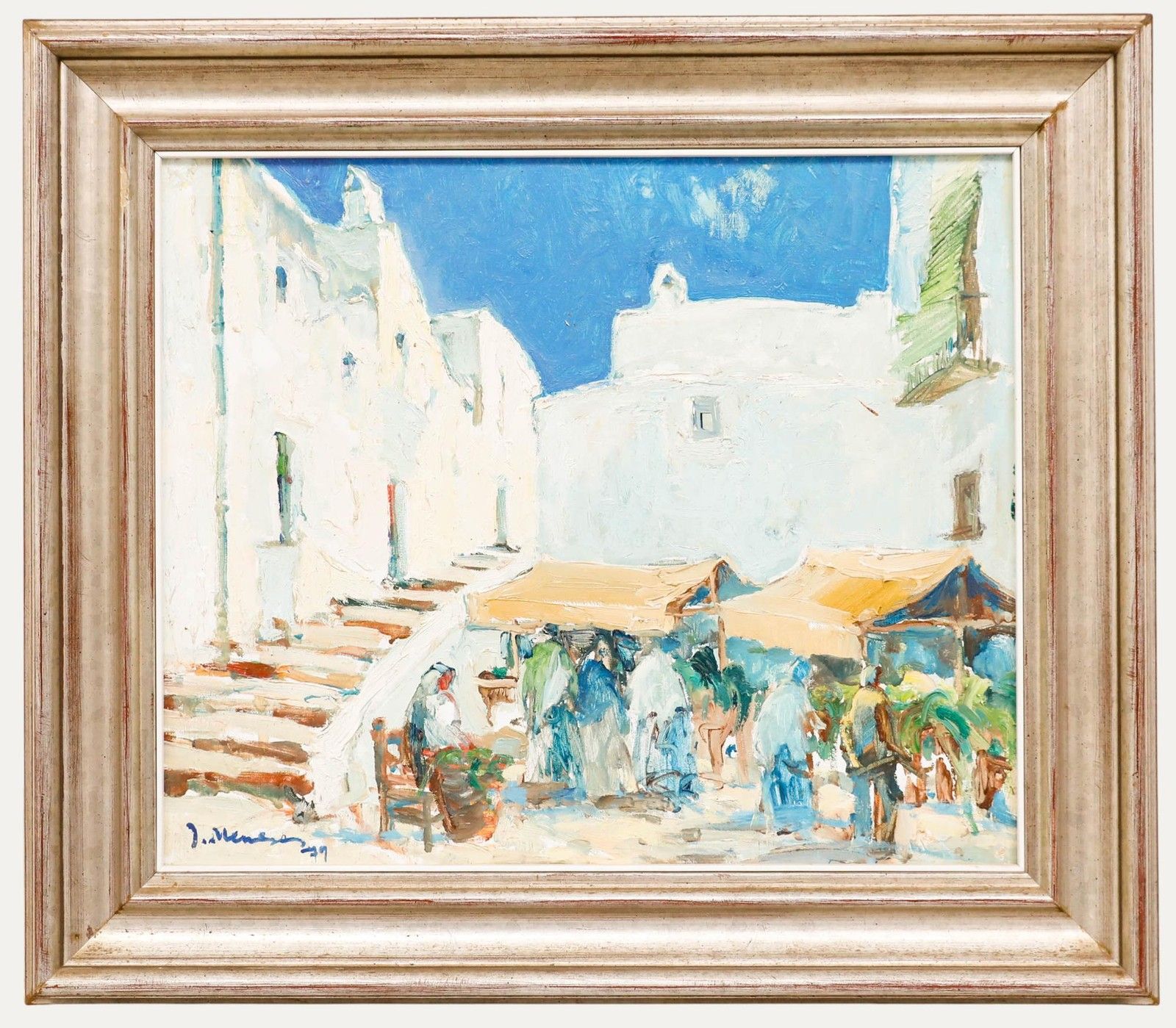 Josep Meneses (B.1930) 1979 Oil, Ibiza Market Scene
