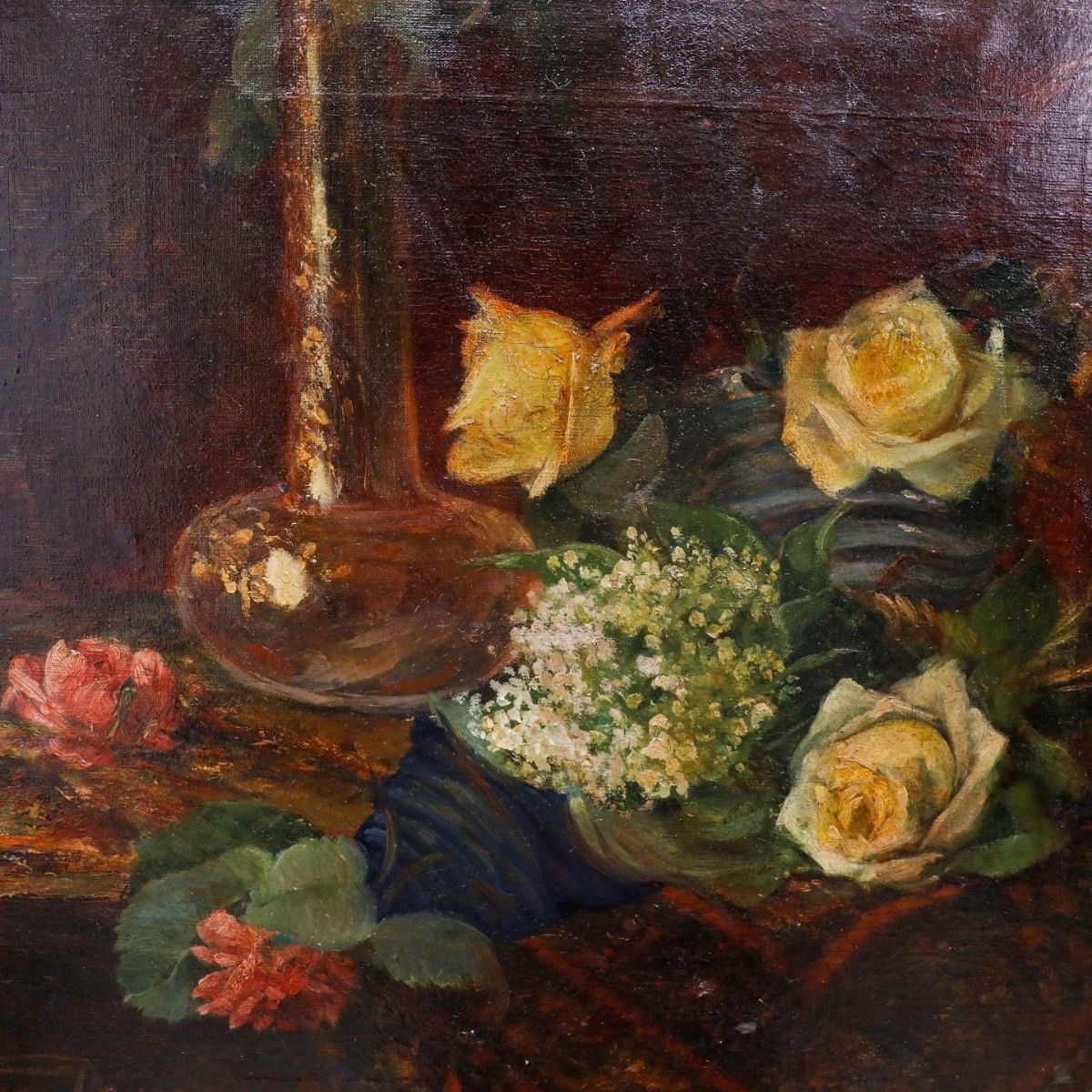 Luizo Denis Framed Late 19th Century Oil, Summer Roses photo for sale
