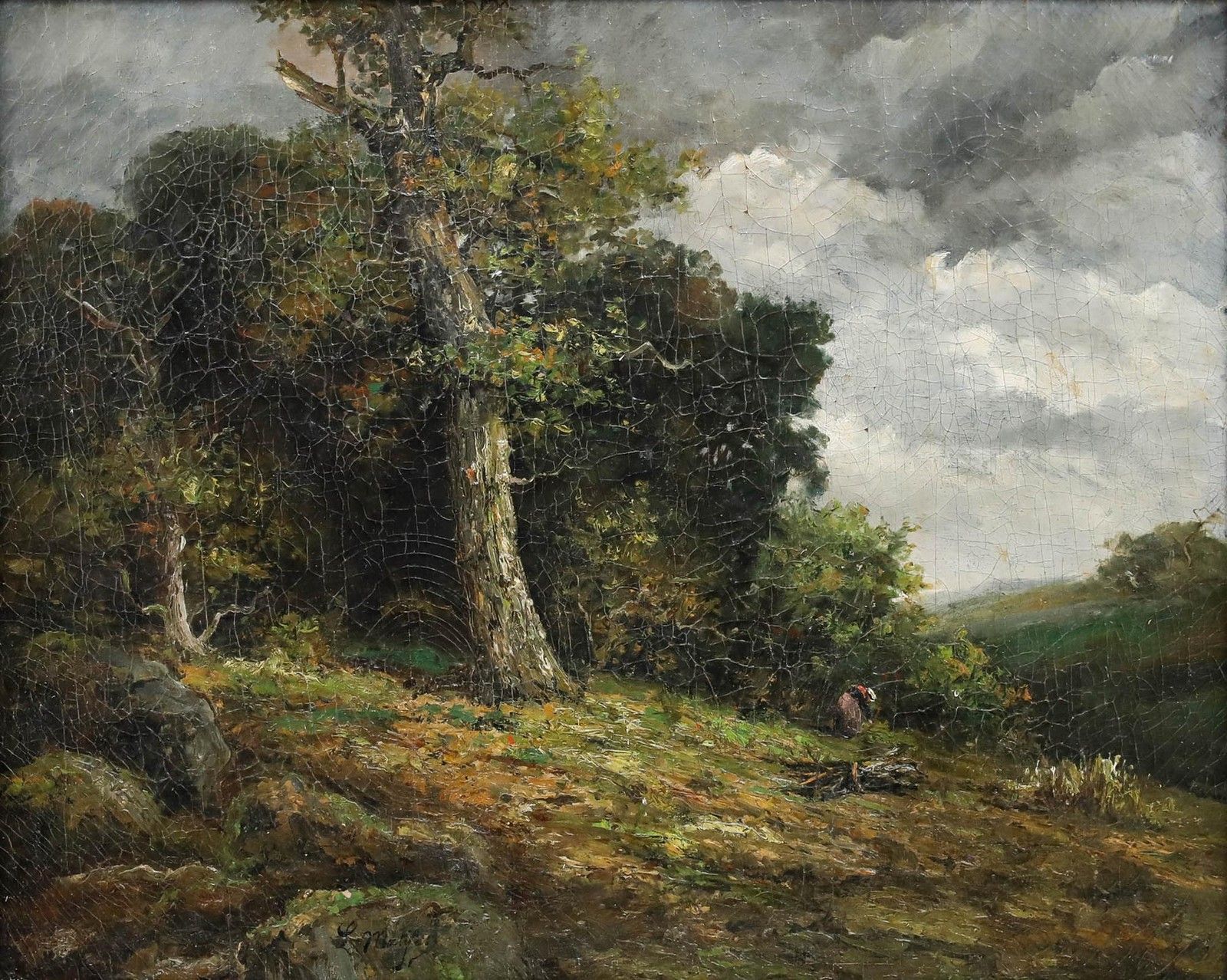 Louis Remy Matifas (1847 1896) Late 19th Century Oil, Collecting Firewood photo furniture
