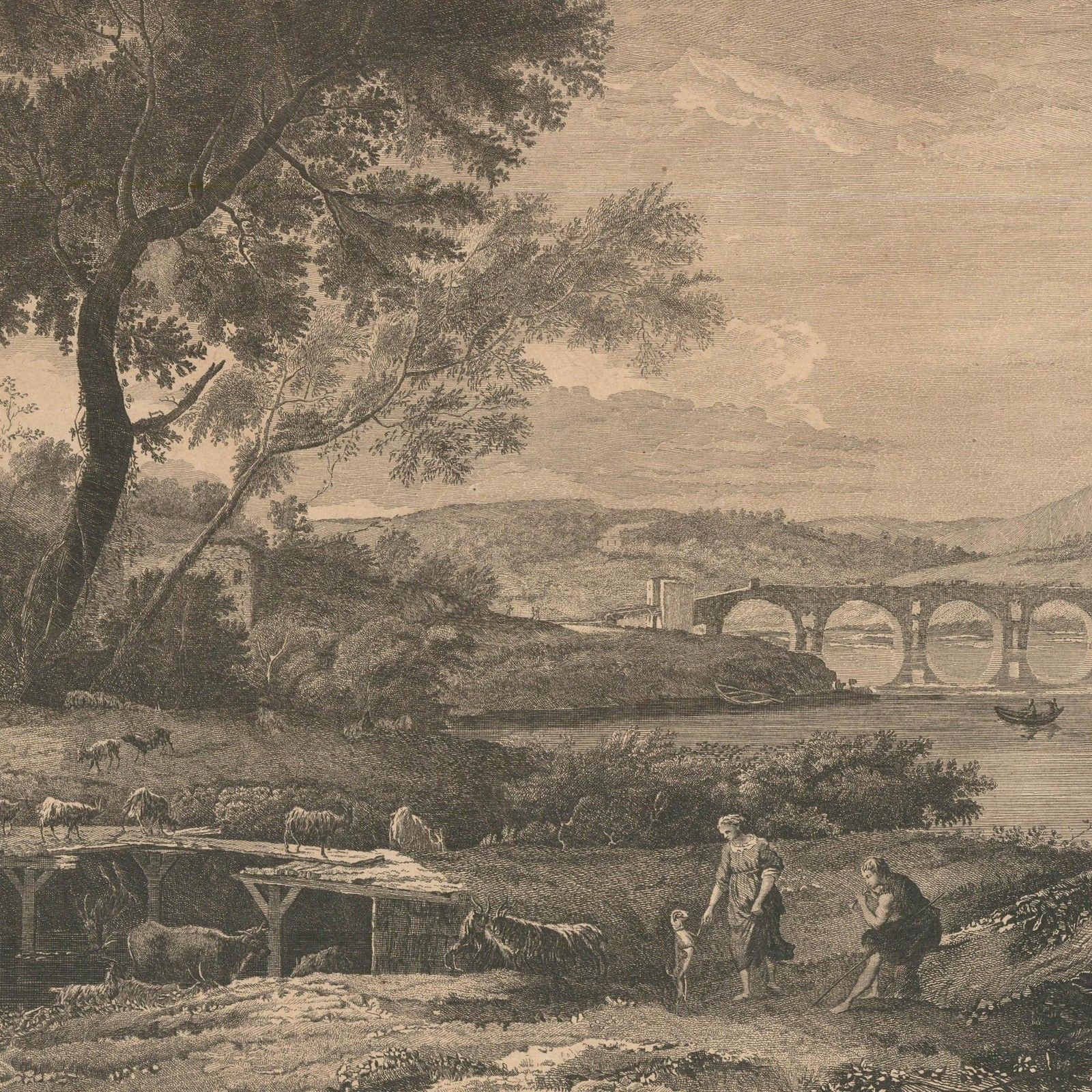 Thomas Major After Claude Lorrain Engraving, A View Of Ponte Molle Near Rome photo for sale