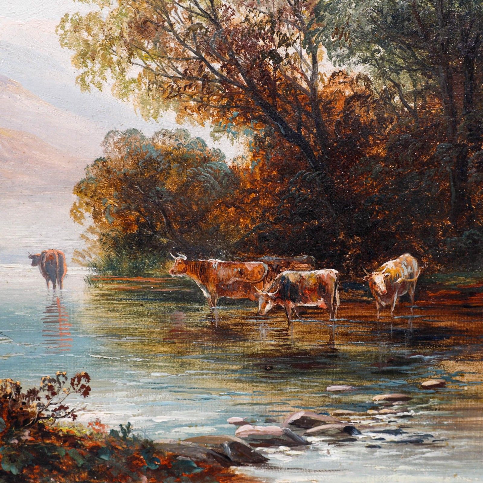 British School Late 19th Century Oil Fisherman And Cattle photo Art