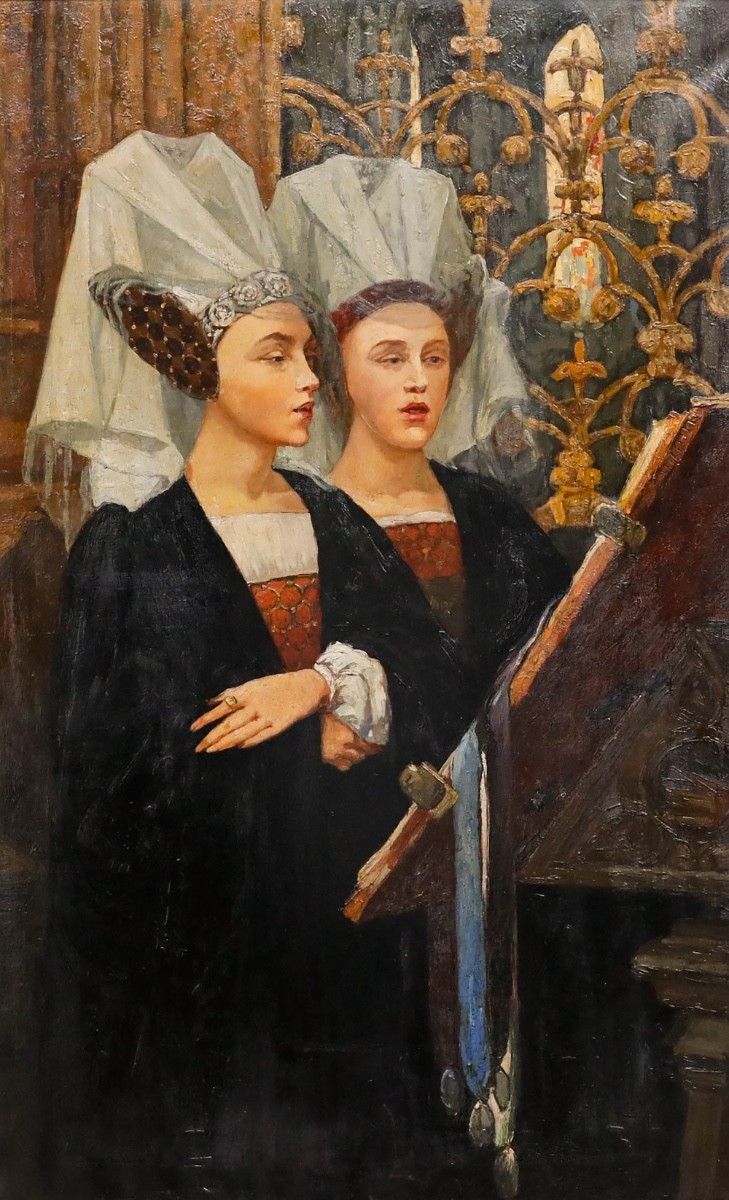 Early 20th Century Oil Singing In The Chancel photo furniture