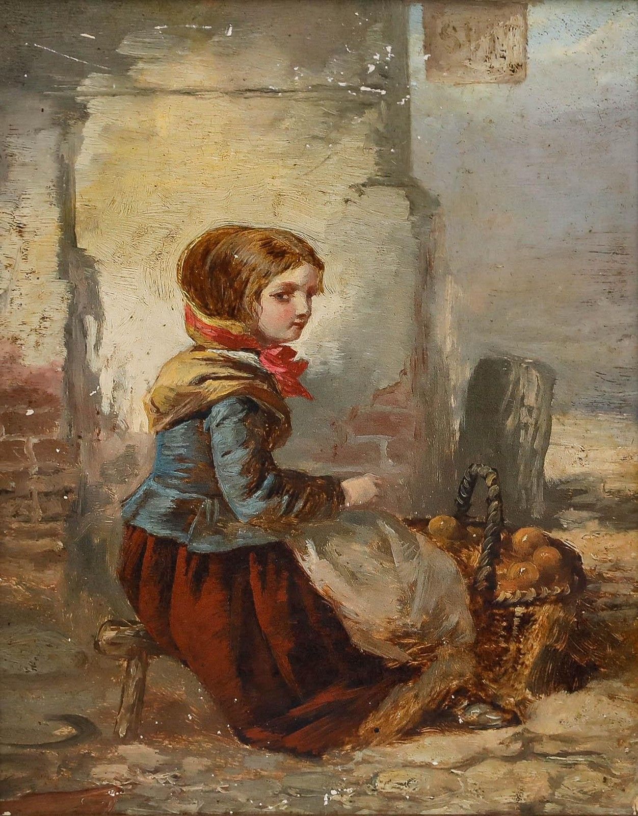 English School Late 19th Century Oil The Young Fruit Seller photo furniture