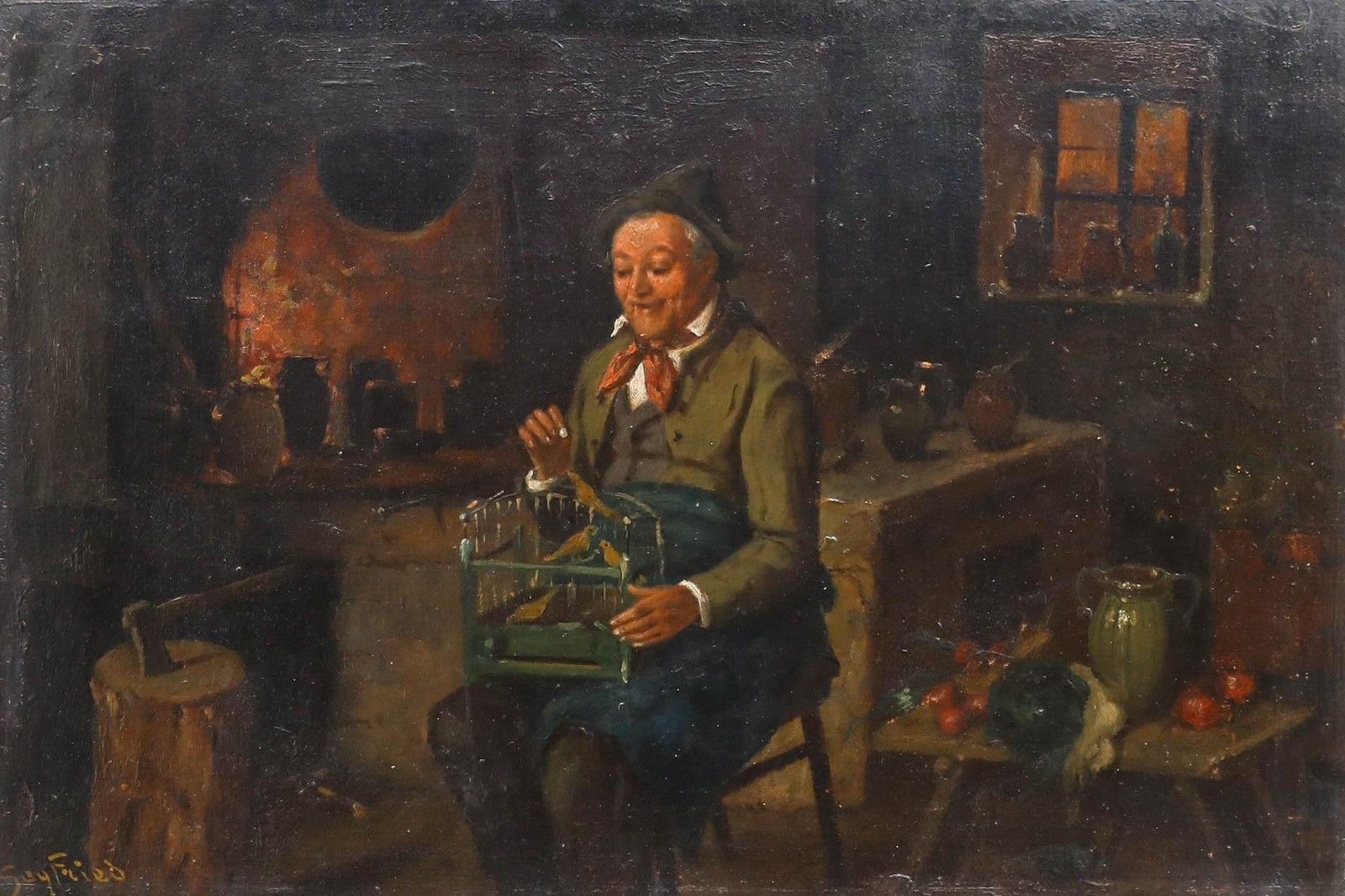 Seyfried European School 19th Century Oil, The Birdcage photo furniture