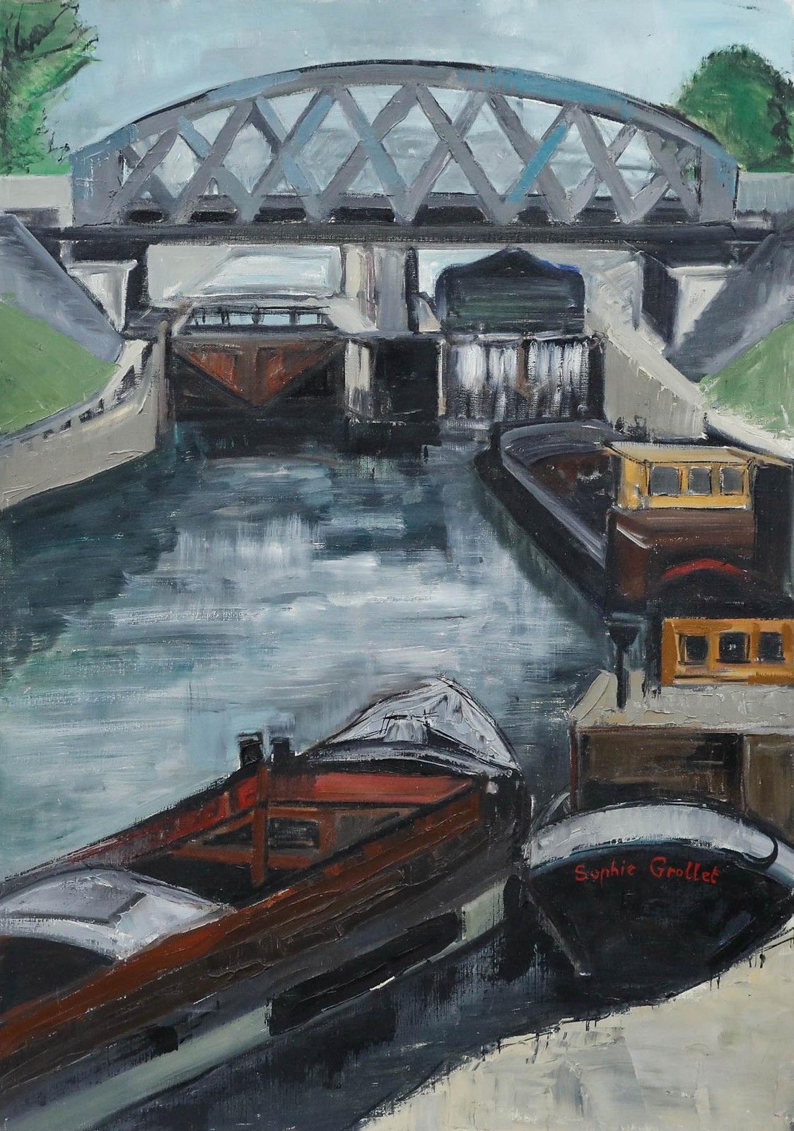 Sophie Grollet French Mid 20th Century Oil, Saint Denis Lock photo furniture