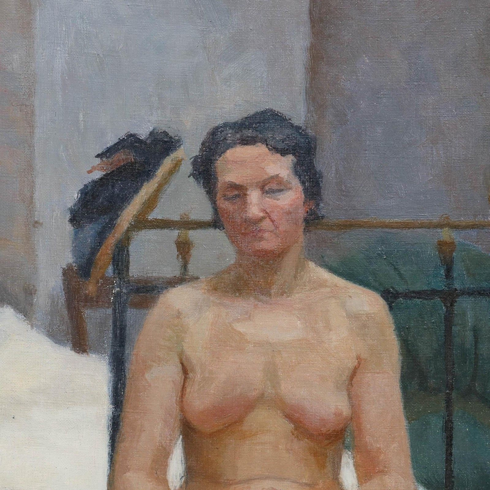 Pauline Plummer (B.1933) Mid 20th Century Oil, Nude In The Bedroom photo Art