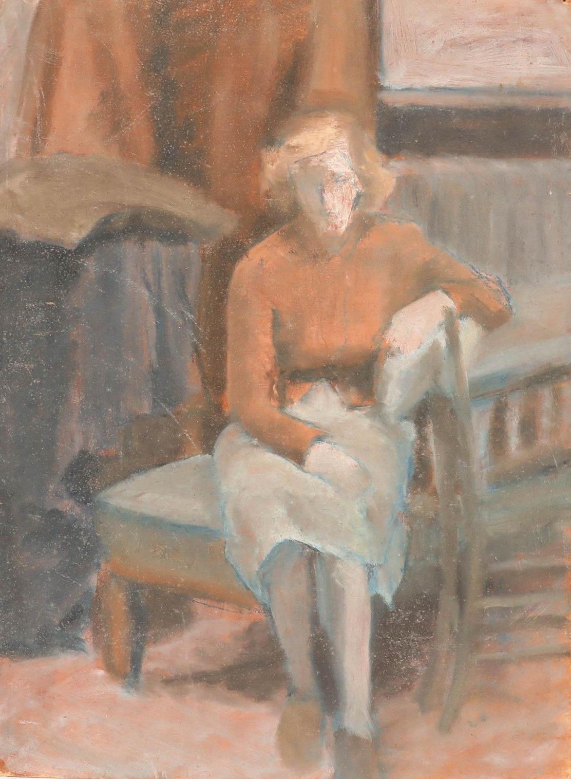 Pauline Plummer (B.1933) Double Sided 20th Century Oil, Seated Lady photo furniture