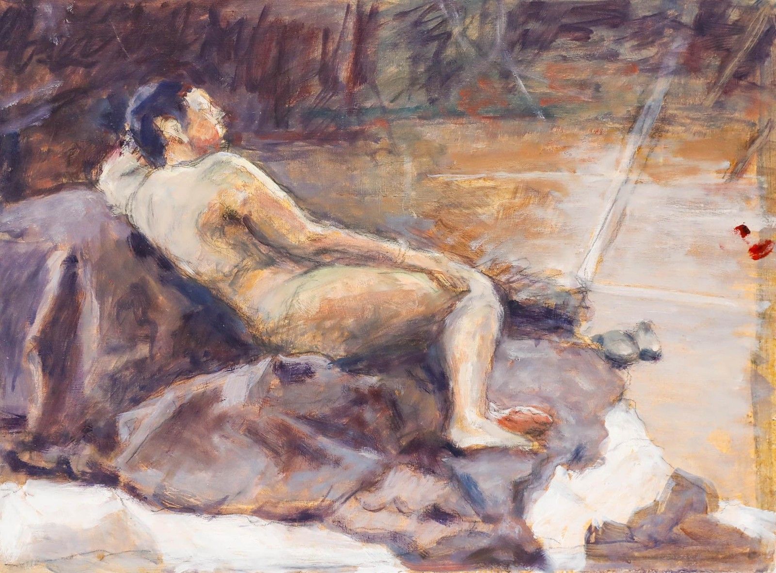 Pauline Plummer (B.1933) 20th Century Oil, Life Study On Bed photo furniture