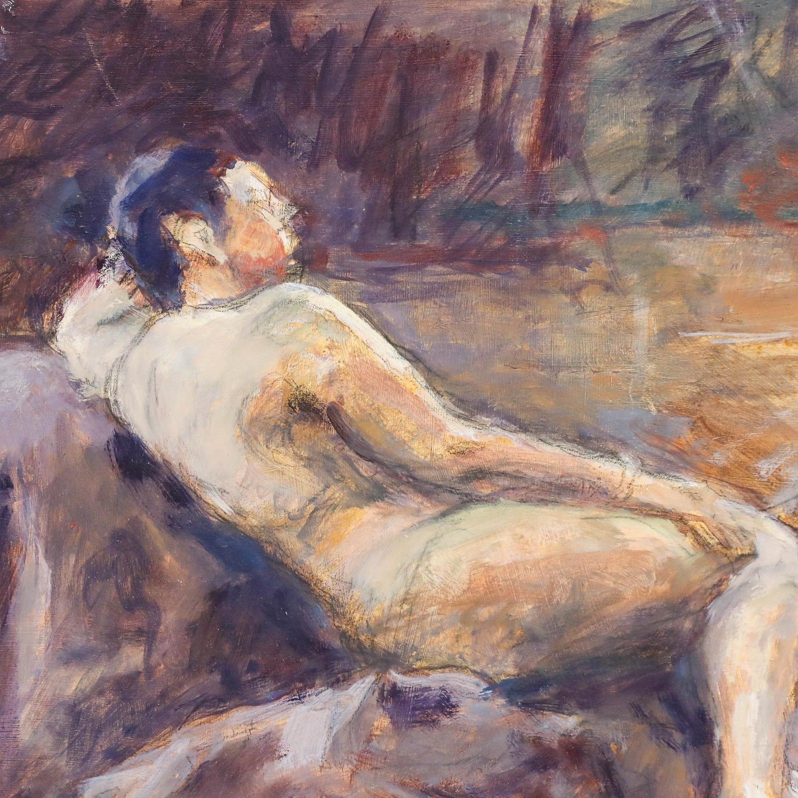 Pauline Plummer (B.1933) 20th Century Oil, Life Study On Bed photo Art