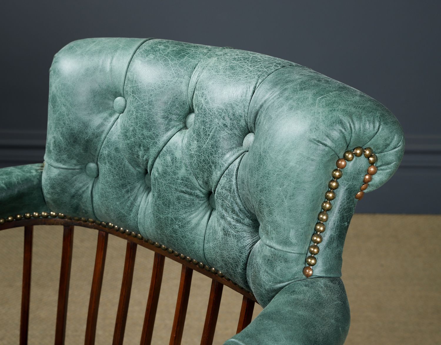 English Victorian Mahogany & Distressed Green Leather Revolving Office Desk Chair (Circa 1880) photo buy