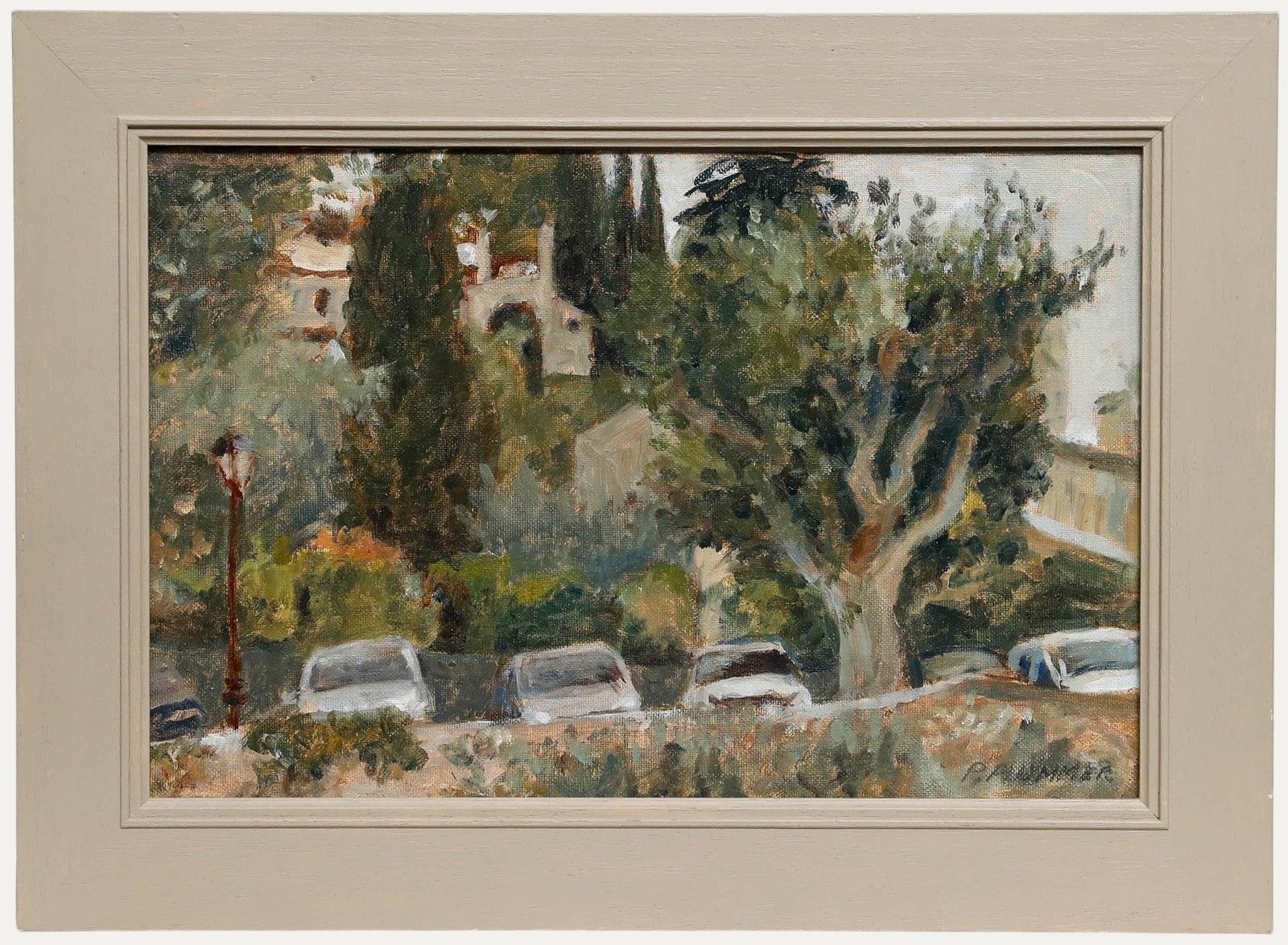Pauline Plummer (B.1933) Framed Contemporary Oil, View Over The Carpark