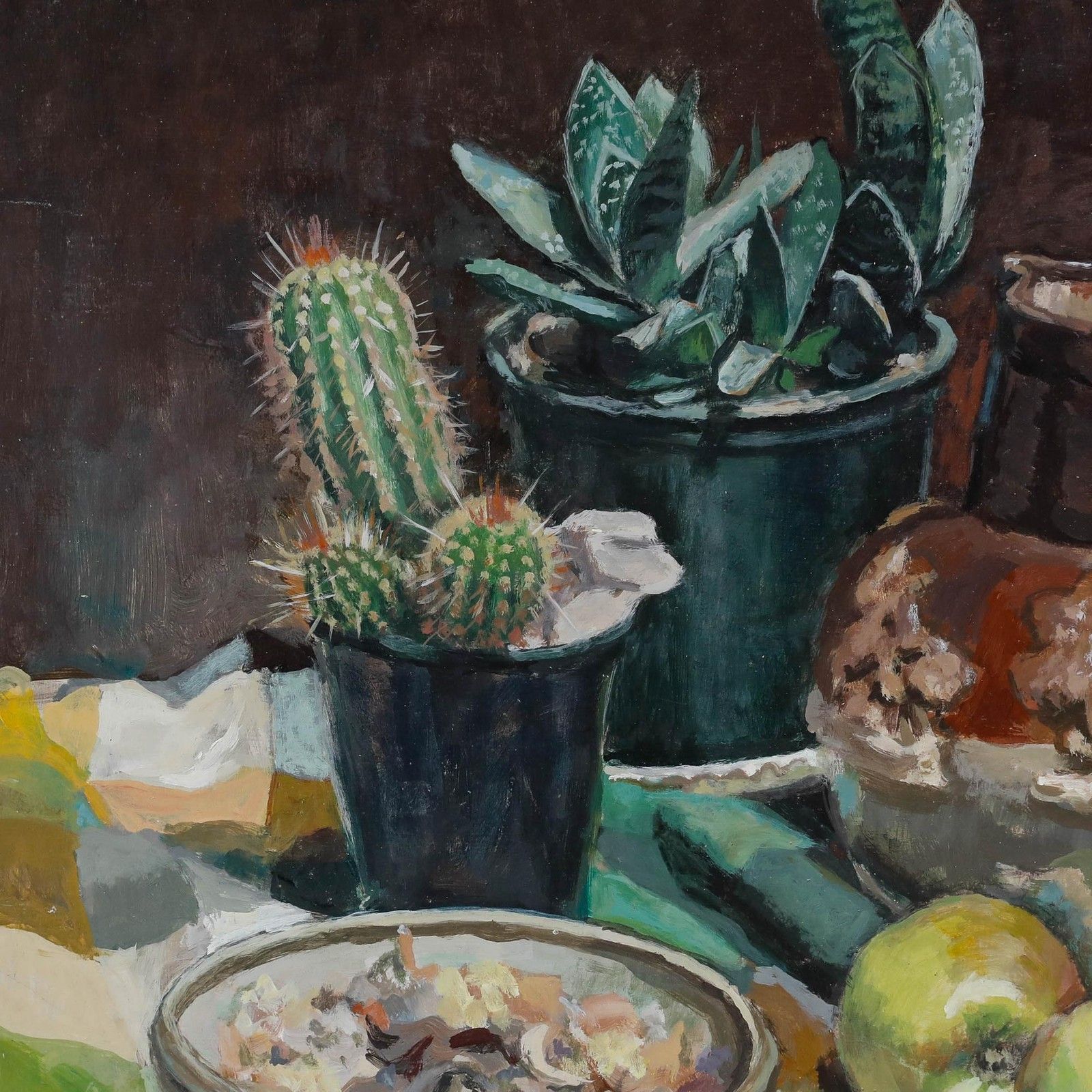 Pauline Plummer (B.1933) 20th Century Oil, Still Life With Cacti photo Art
