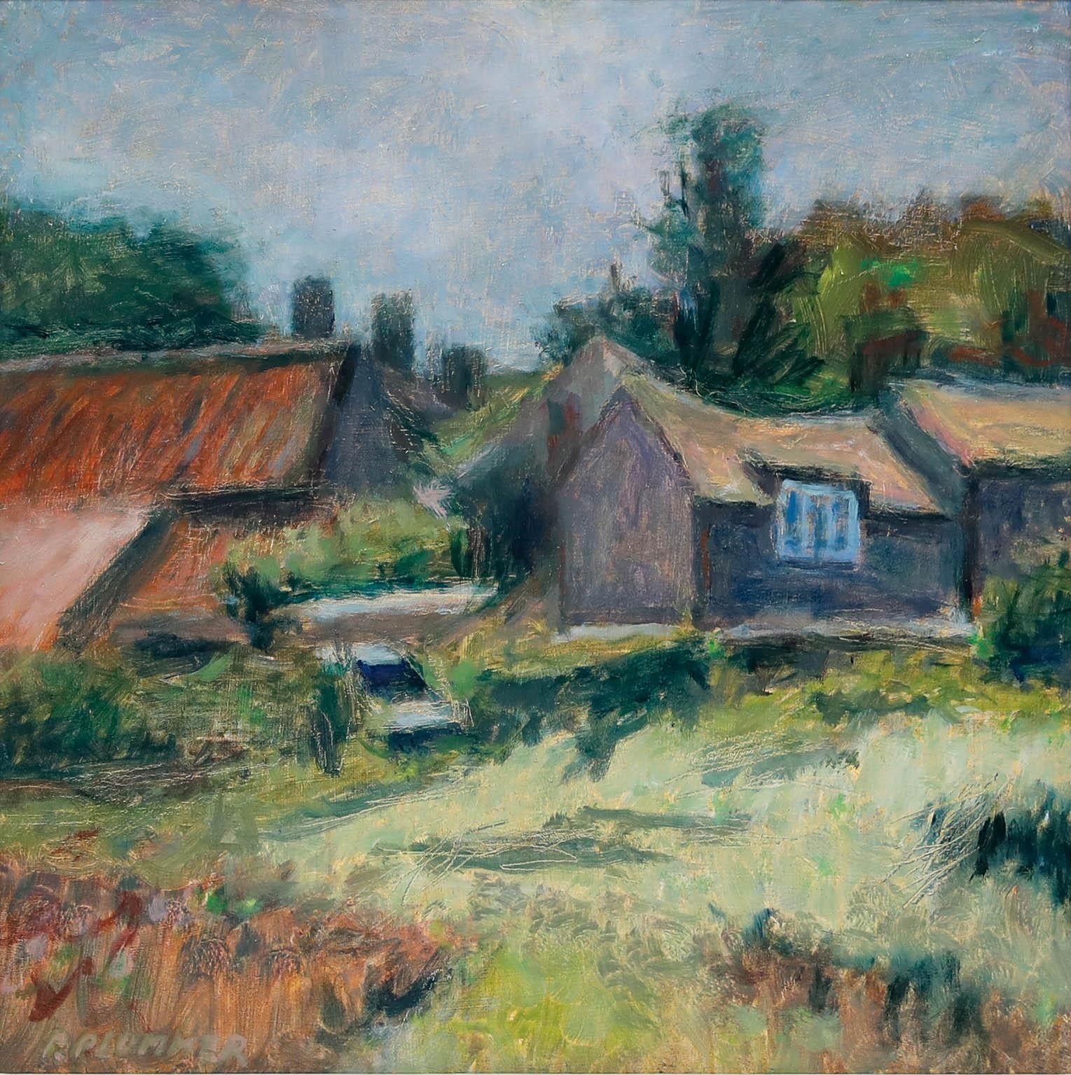 Pauline Plummer (B.1933) Contemporary Oil, A View Of The Farm photo furniture