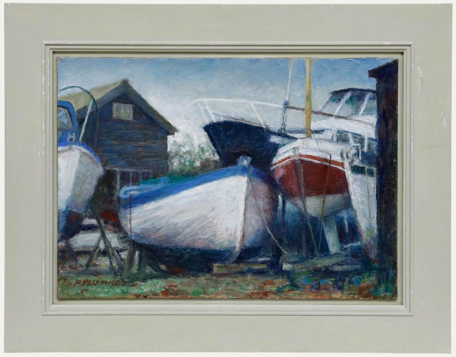 Pauline Plummer (B.1933) Contemporary Oil, Study Of Boats