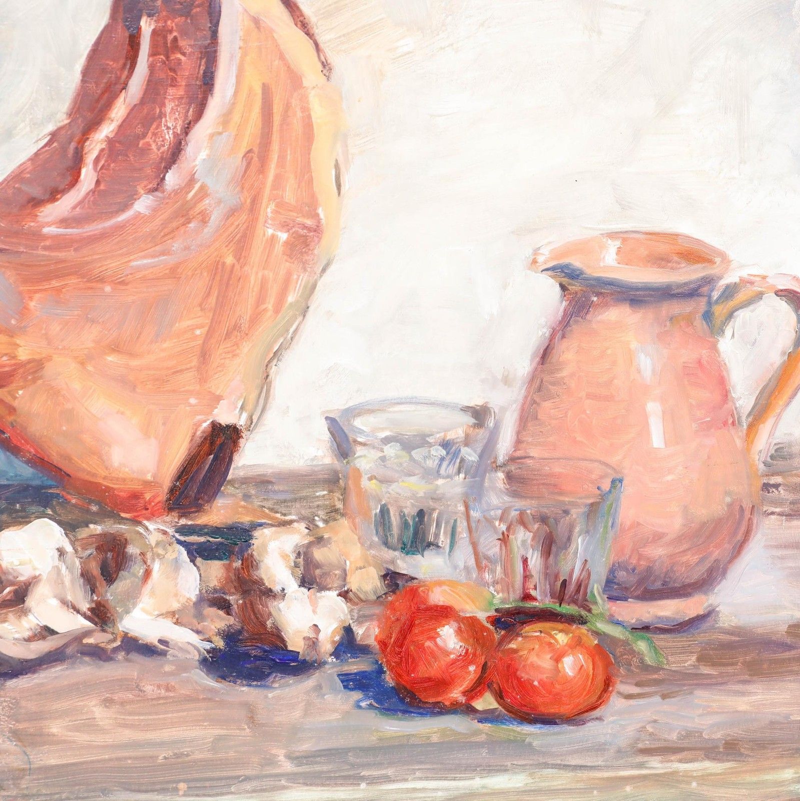 Pauline Plummer (B.1933) 20th Century Oil, Garlic, Tomatoes And Meat photo Art