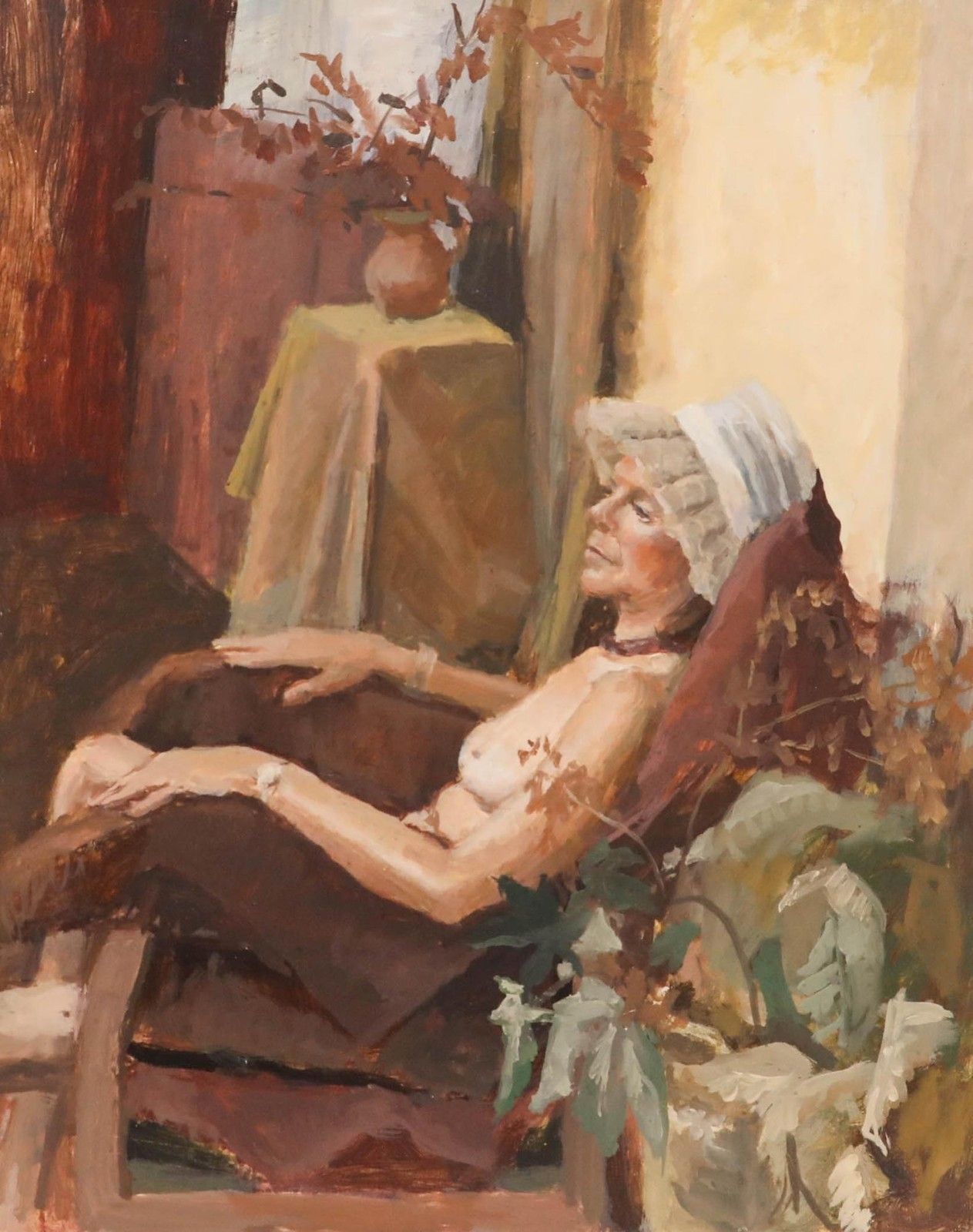Pauline Plummer (B.1933) 20th Century Oil, Sunkissed Nude photo furniture