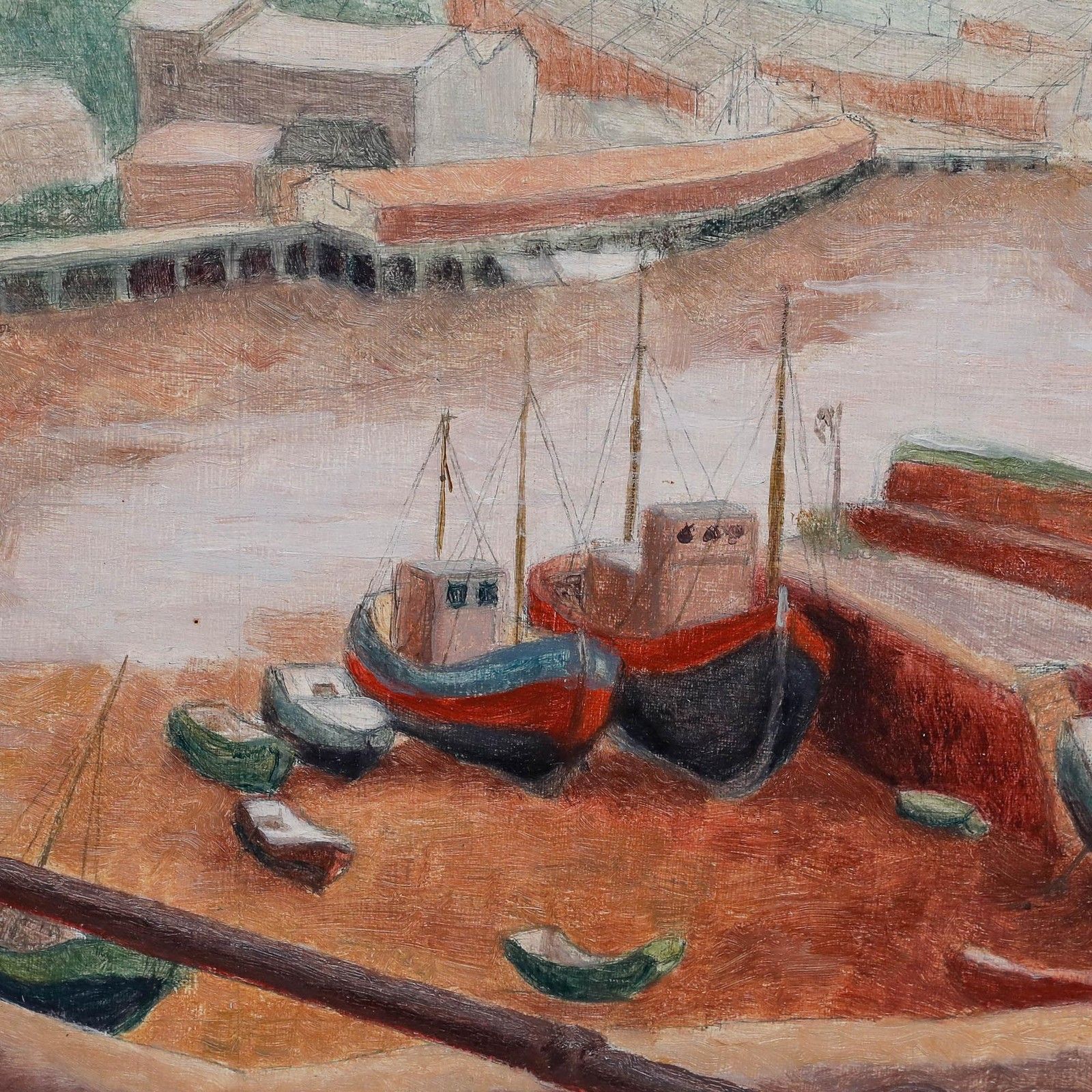 Pauline Plummer (B.1933) Mid 20th Century Oil, Cornish Harbour At Low Tide photo Art