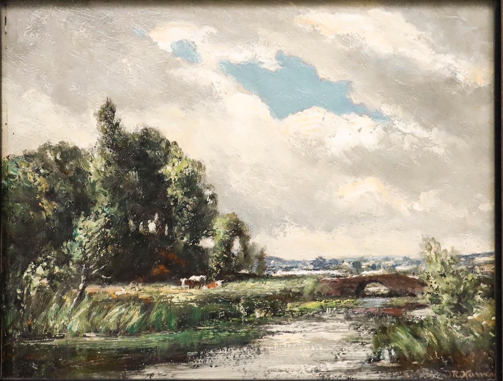 John Rathbone Harvey (1862 1933) Early 20th Century Oil, Riverside Pasture photo furniture