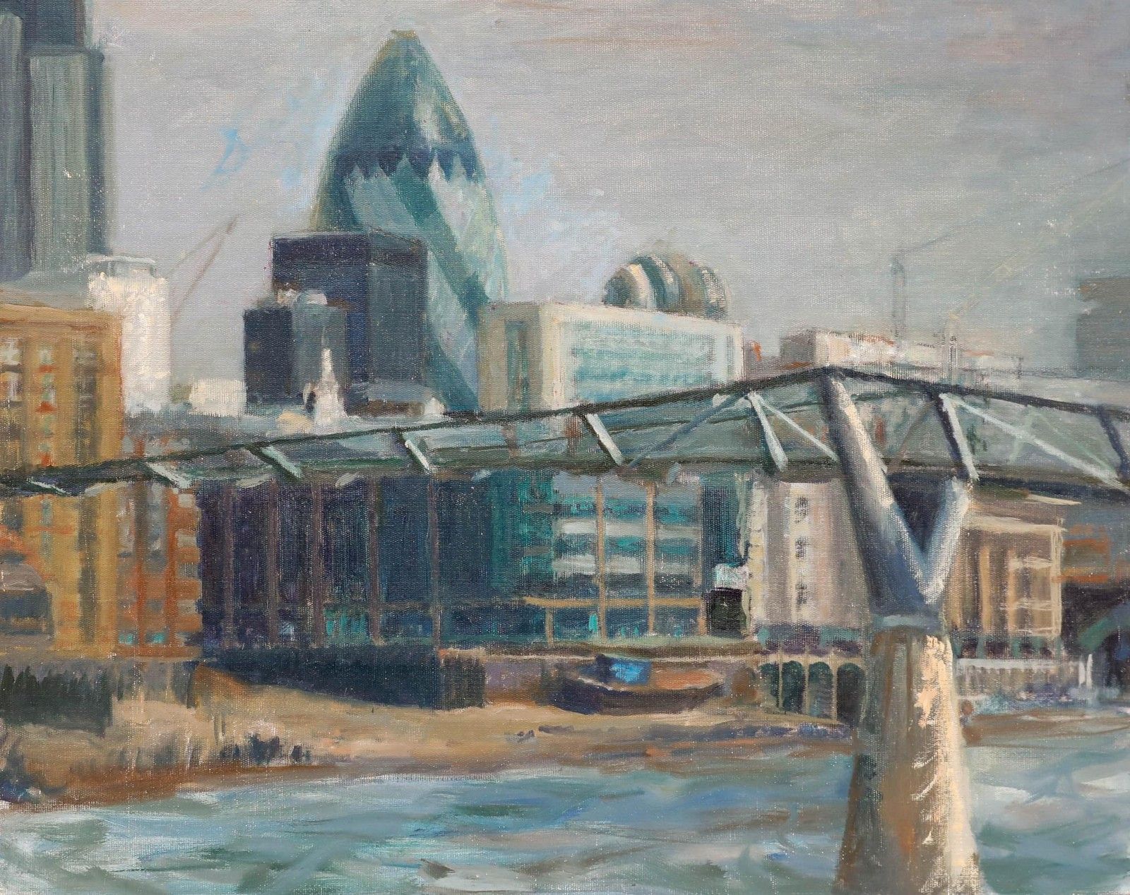 Pauline Plummer (B.1933) Contemporary Oil, A View Of The Gherkin photo furniture