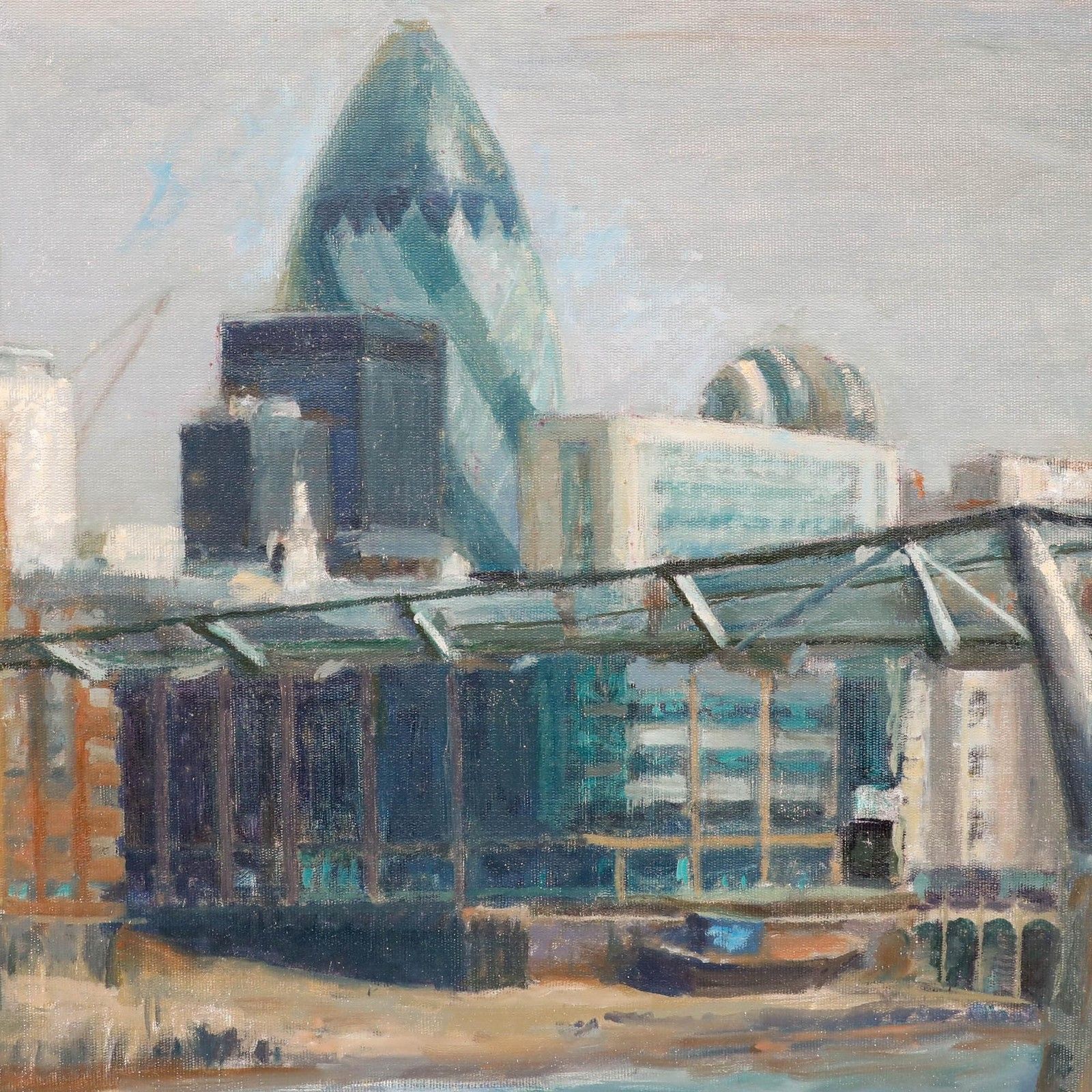Pauline Plummer (B.1933) Contemporary Oil, A View Of The Gherkin photo Art