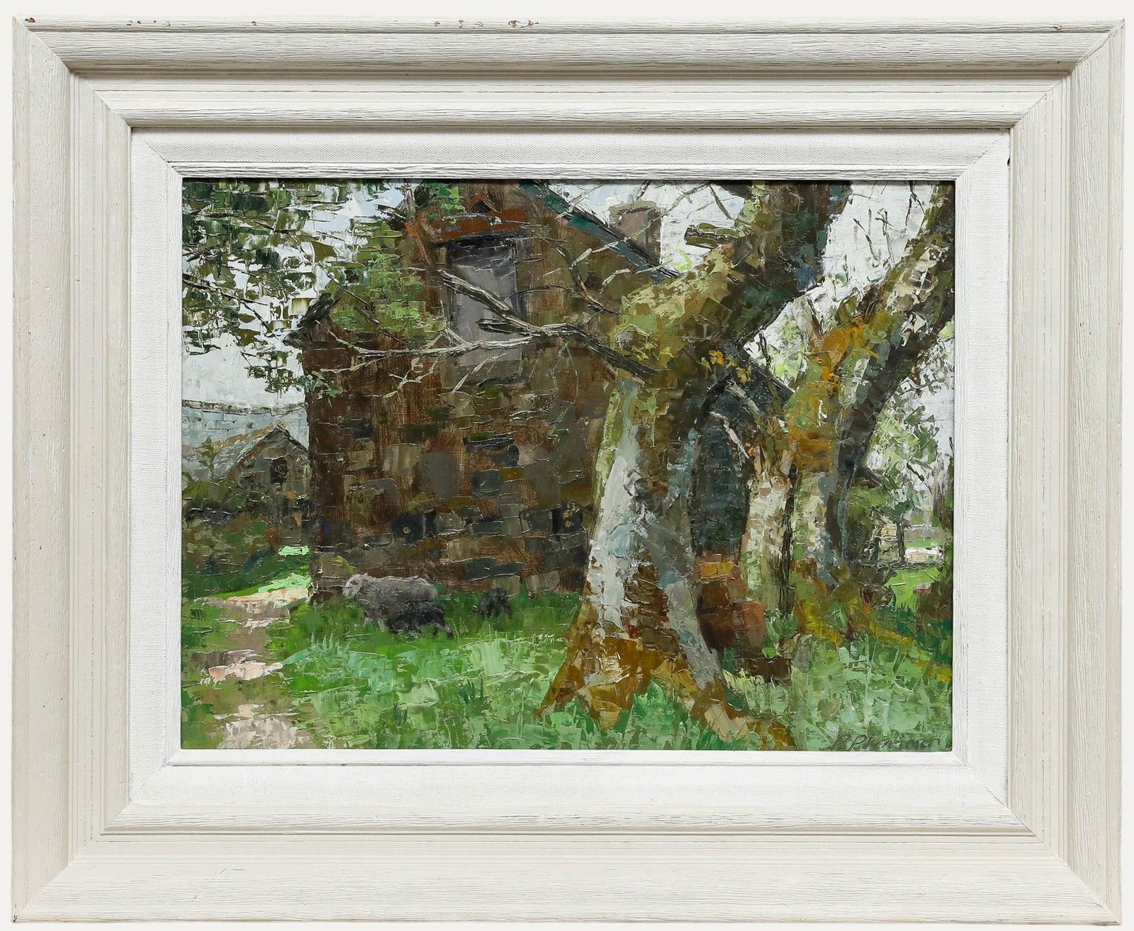 Pauline Plummer (B.1933) Contemporary Oil, Sheep By The Barn