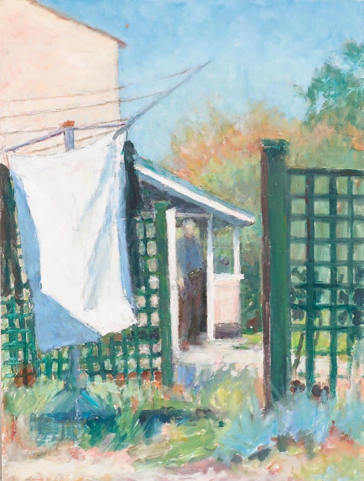 Pauline Plummer (B.1933) 20th Century Oil, In The Greenhouse photo furniture