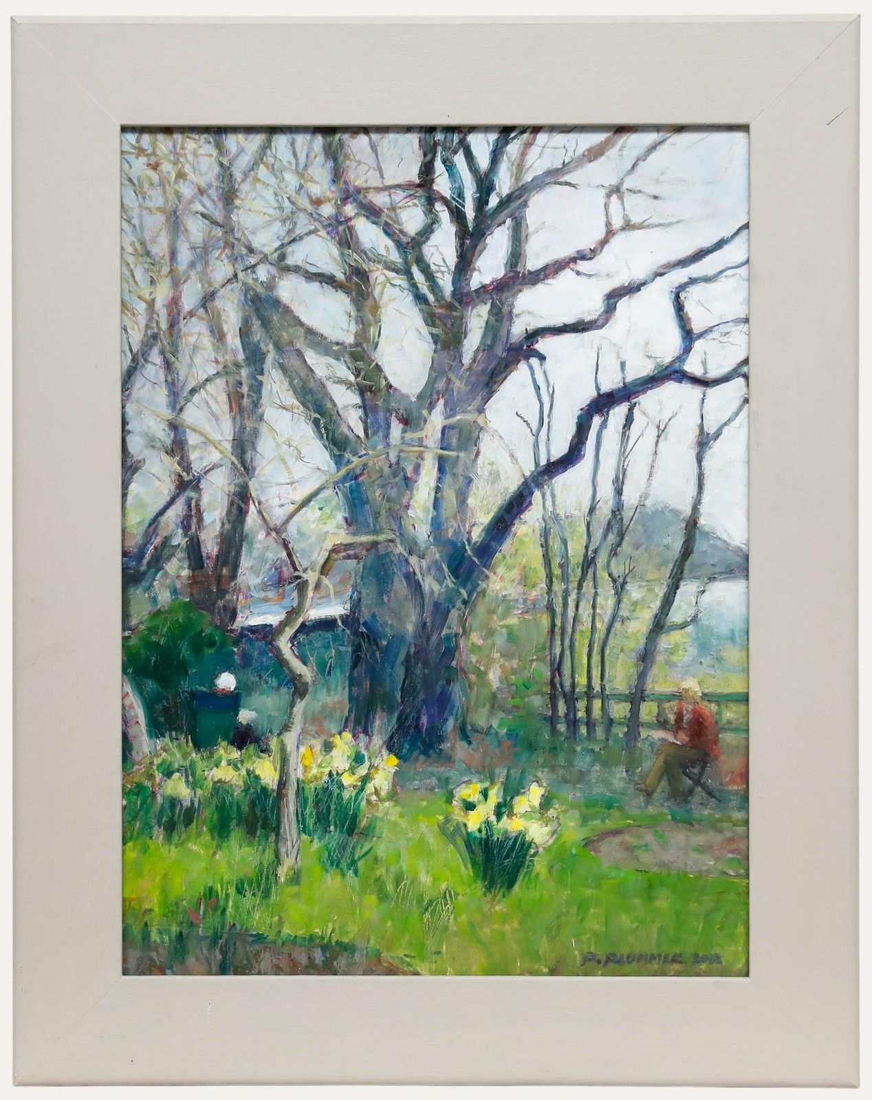 Pauline Plummer (B.1933) Framed Contemporary Oil, Enjoying Diana's Garden