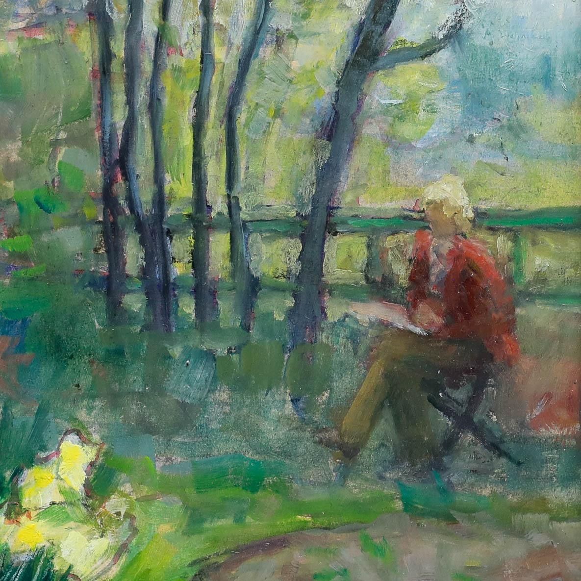 Pauline Plummer (B.1933) Framed Contemporary Oil, Enjoying Diana's Garden photo Art