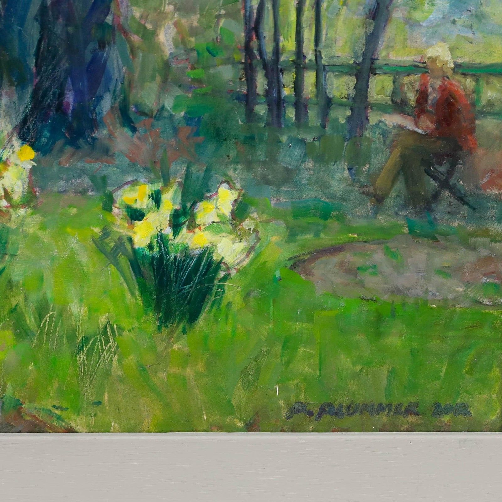 Pauline Plummer (B.1933) Framed Contemporary Oil, Enjoying Diana's Garden photo buy