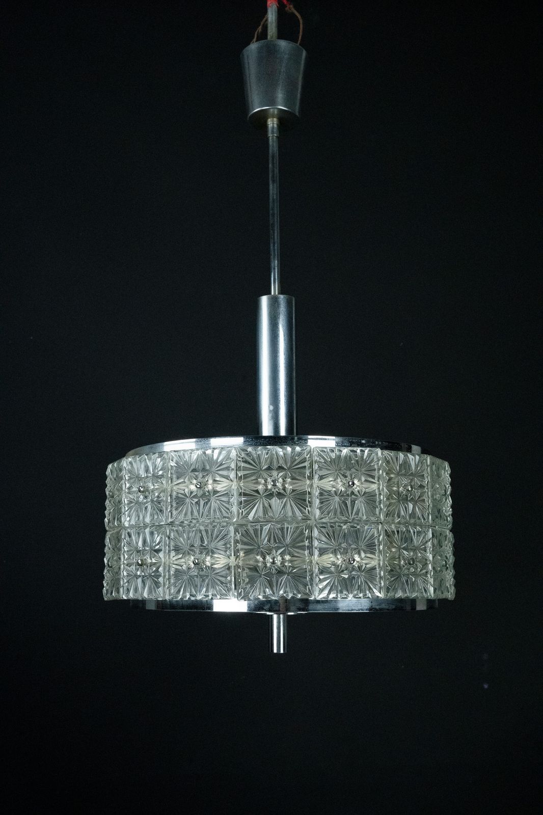 photo for sale Vintage Kinkeldey Crystal Glass And Chrome Chandelier. Germany 1960s