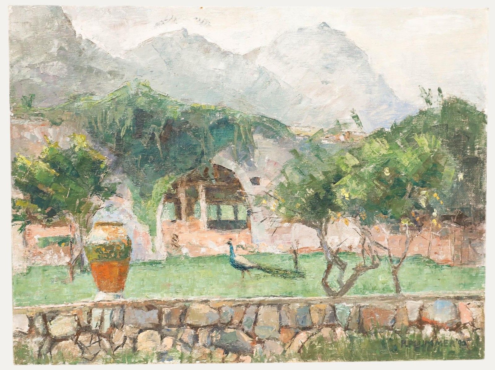 Pauline Plummer (B.1933) 20th Century Oil, Peacock Garden