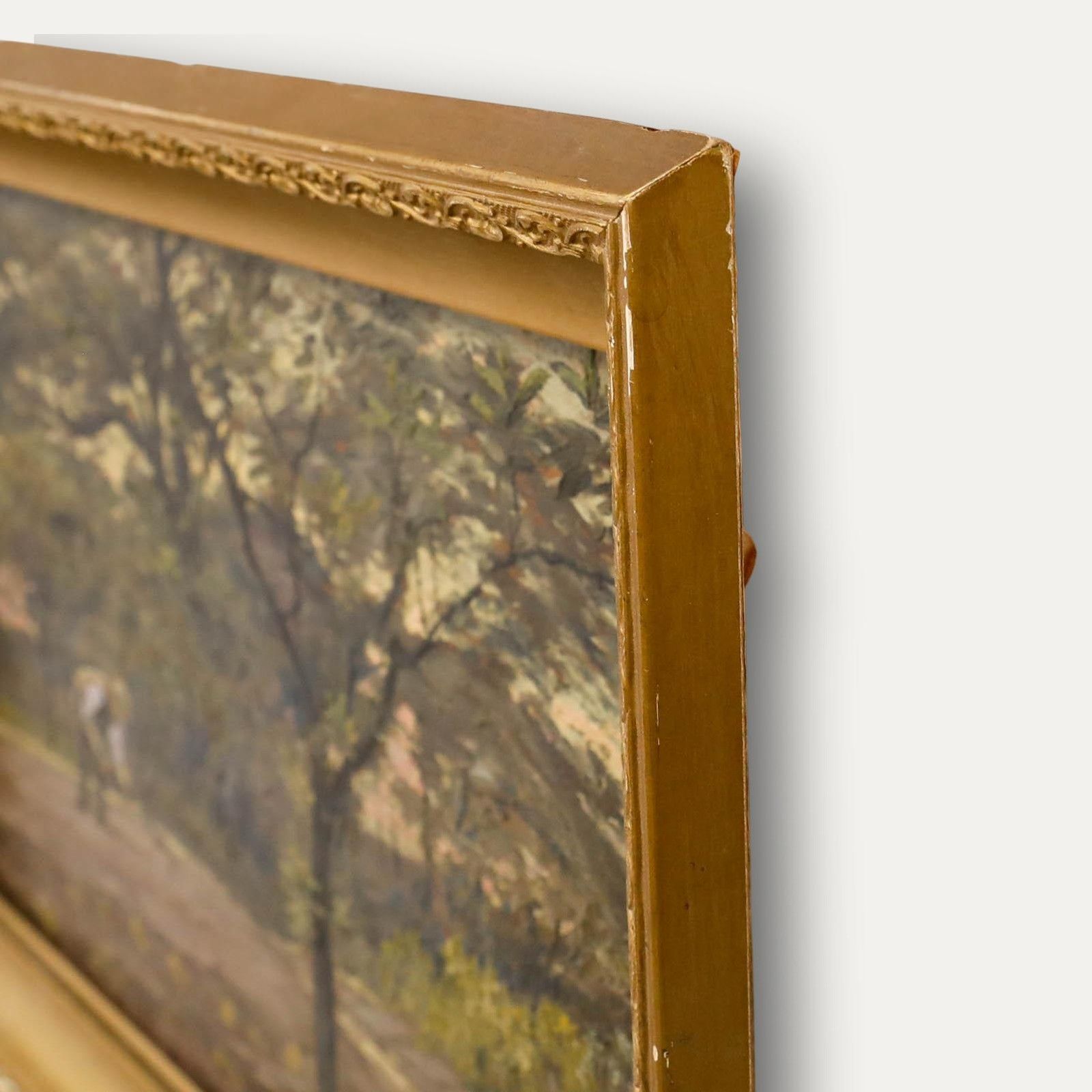 Framed Mid 20th Century Oil Raking In The Seeds photo 395.0