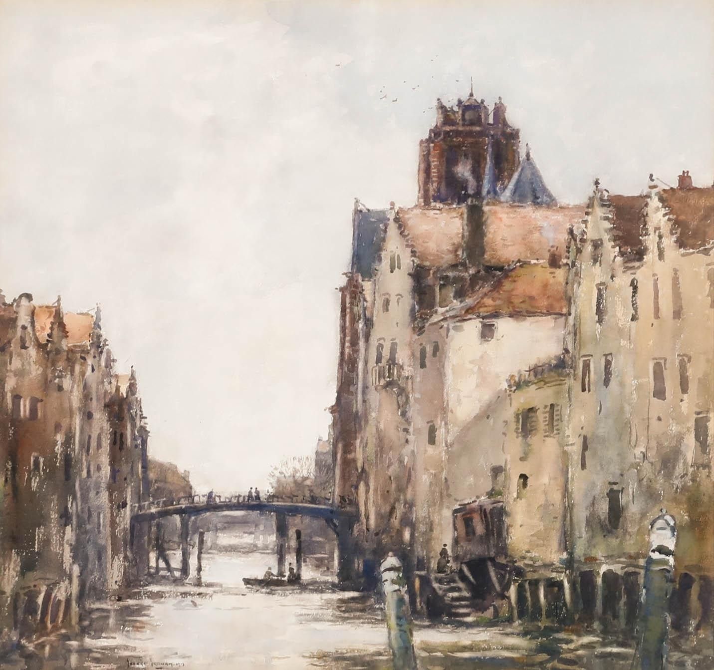George Graham (1881 1949) 1913 Watercolour, A River In Dordrecht photo furniture
