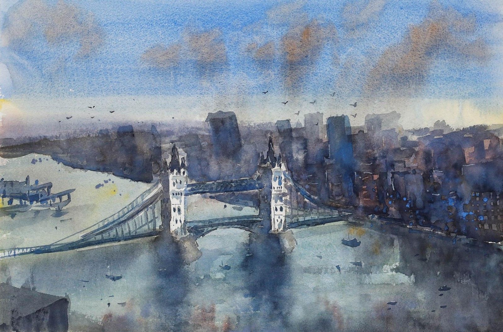 Daniel Nichols Contemporary Watercolour, Aerial View Of Tower Bridge photo furniture