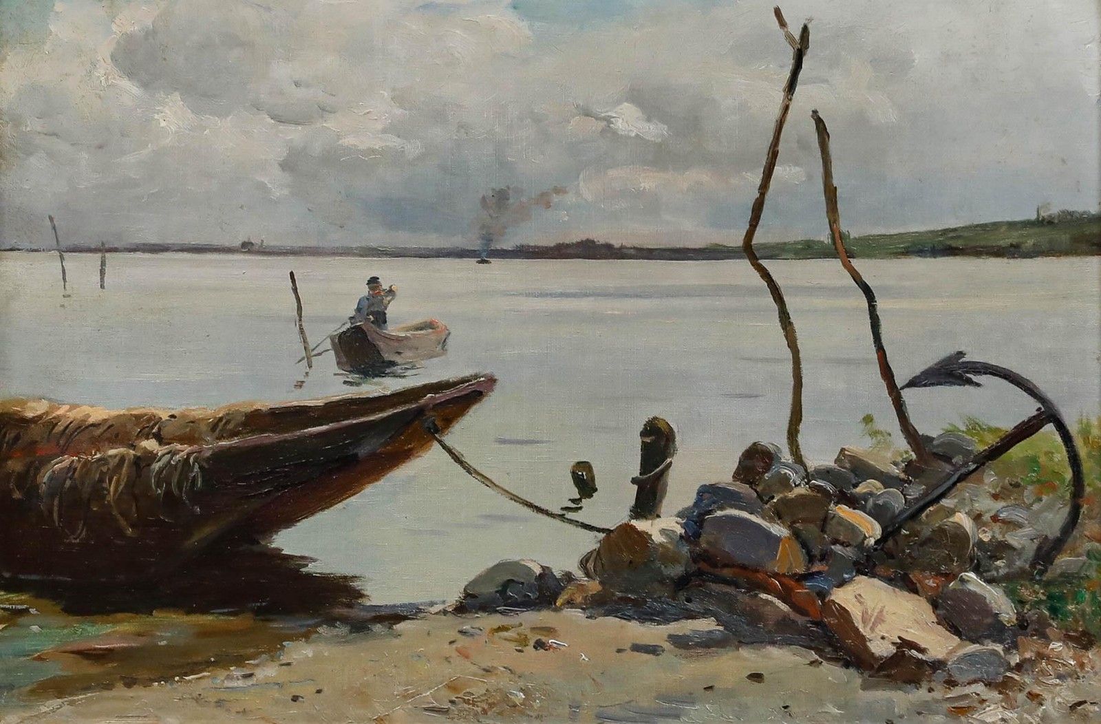 Manner Of Josef Wopfner Early 20th Century Oil, The Anchored Boat photo furniture