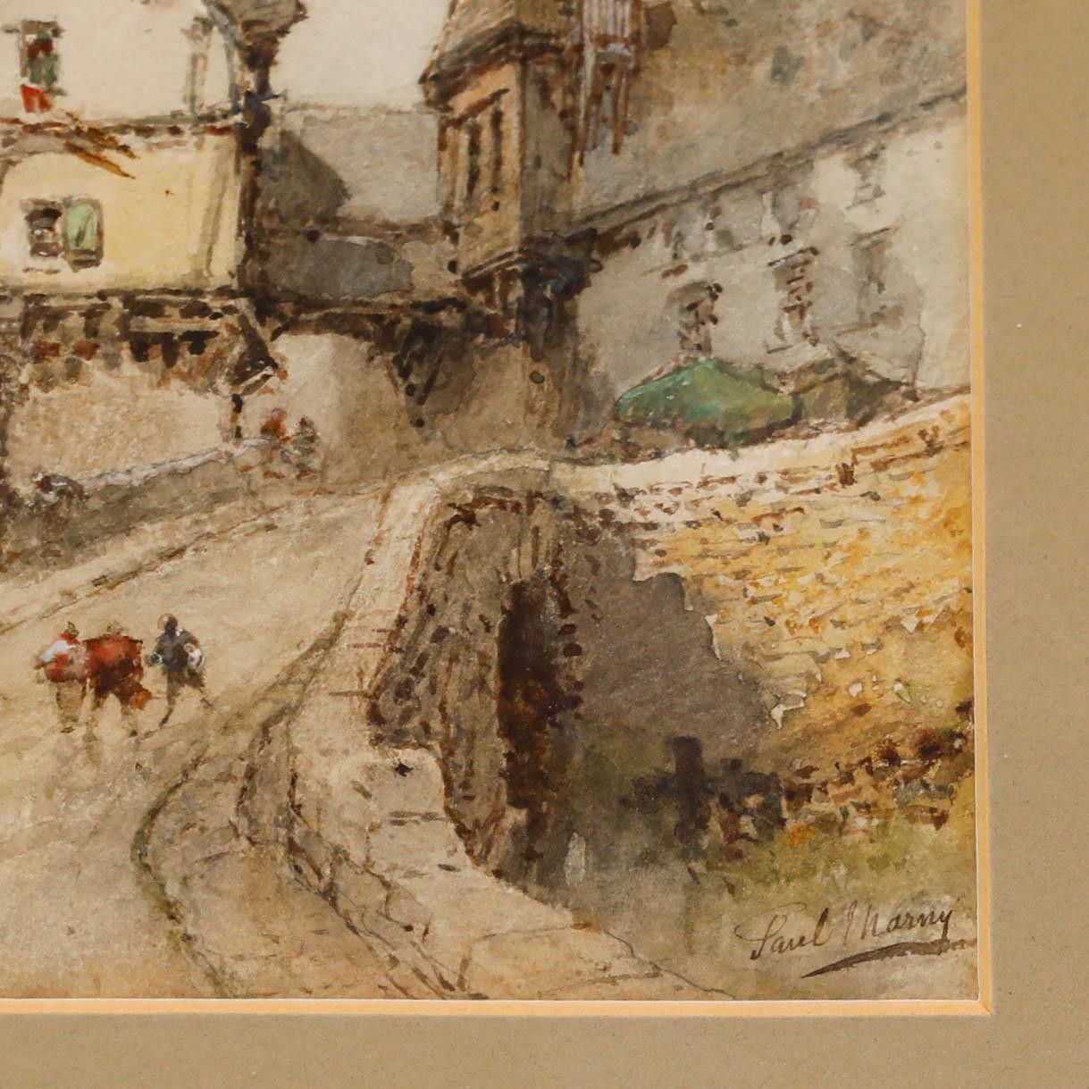 Paul Marny (1829 1914) Framed Watercolour, Riverside Town photo buy