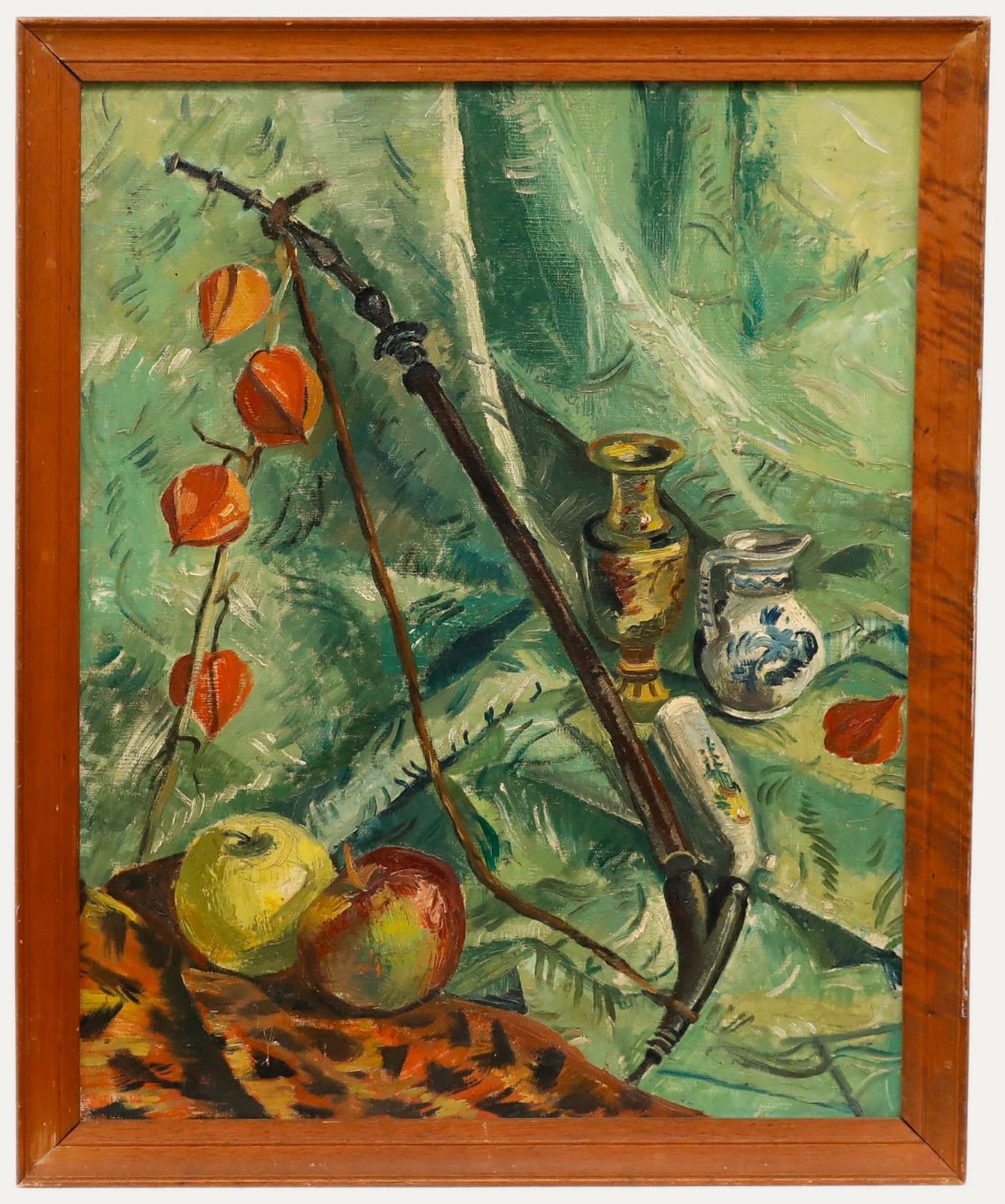 Grace Larner (1926 2022) Oil, Still Life With Apples And Chinese Lanterens 89