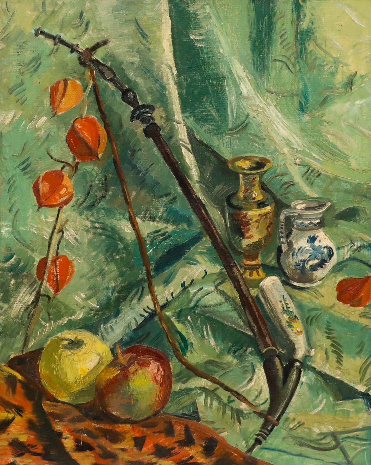 Grace Larner (1926 2022) Oil, Still Life With Apples And Chinese Lanterens 89 photo furniture