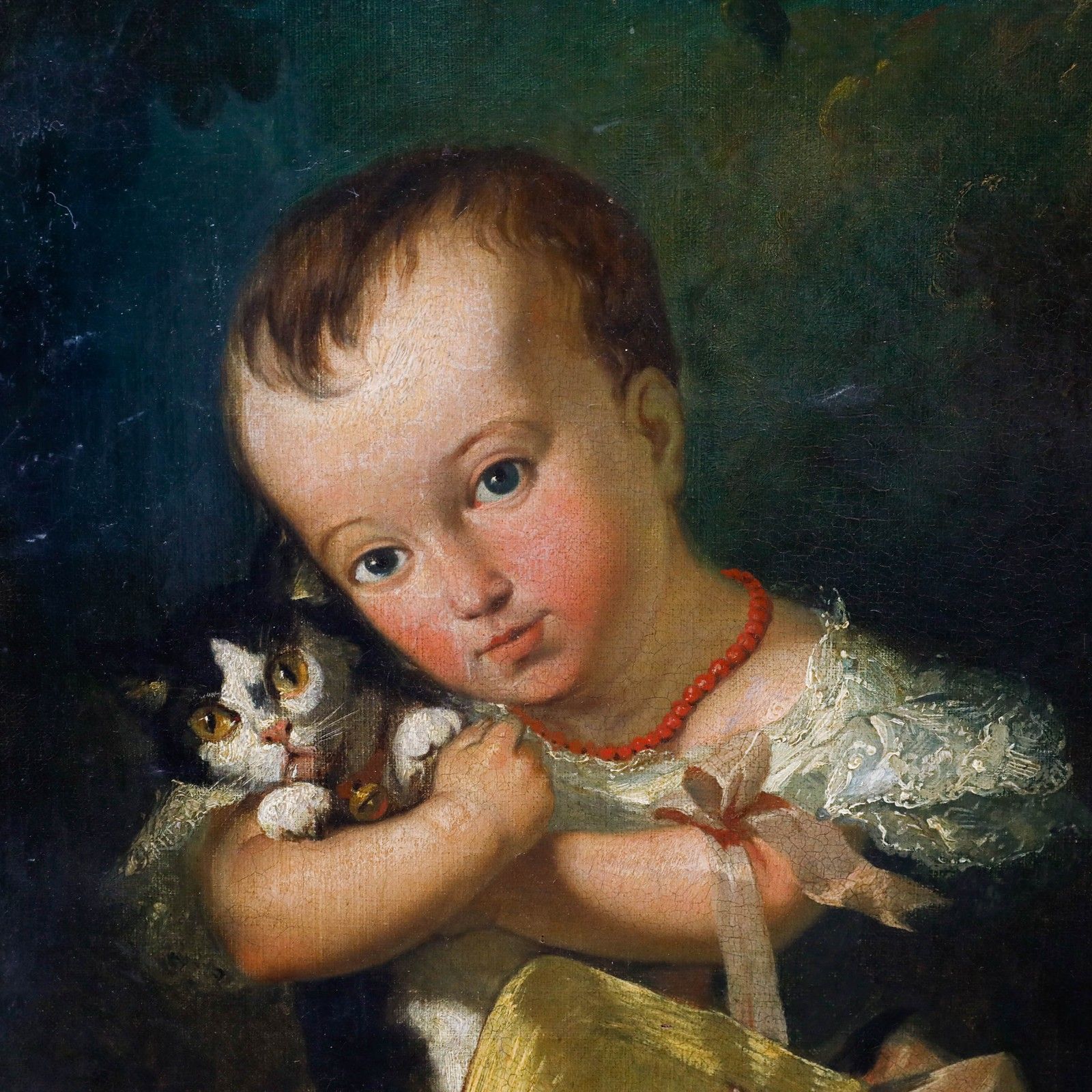 Eugene Gabe French Mid 19th Century Oil, Child With Kitten photo Art