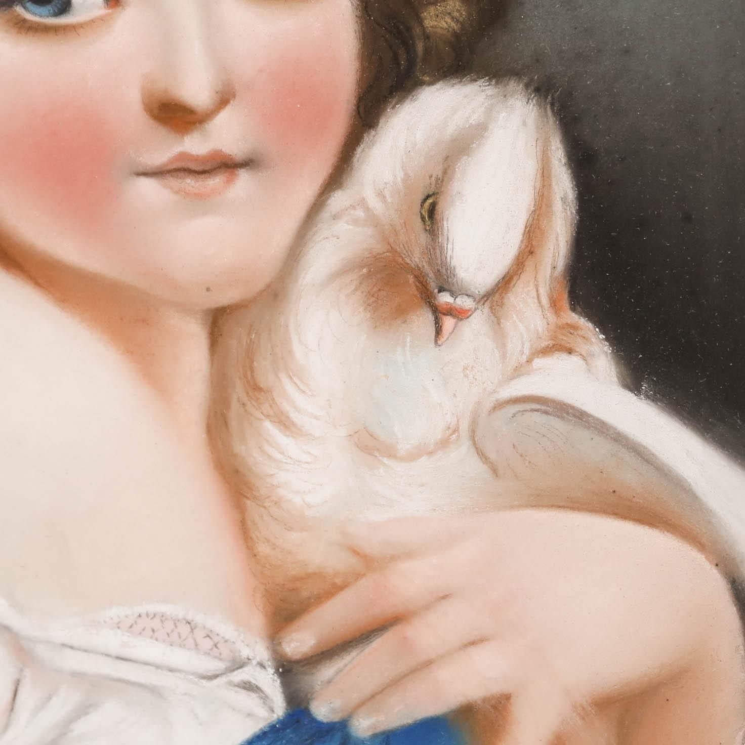 19th Century Pastel Girl And Her Dove photo Art